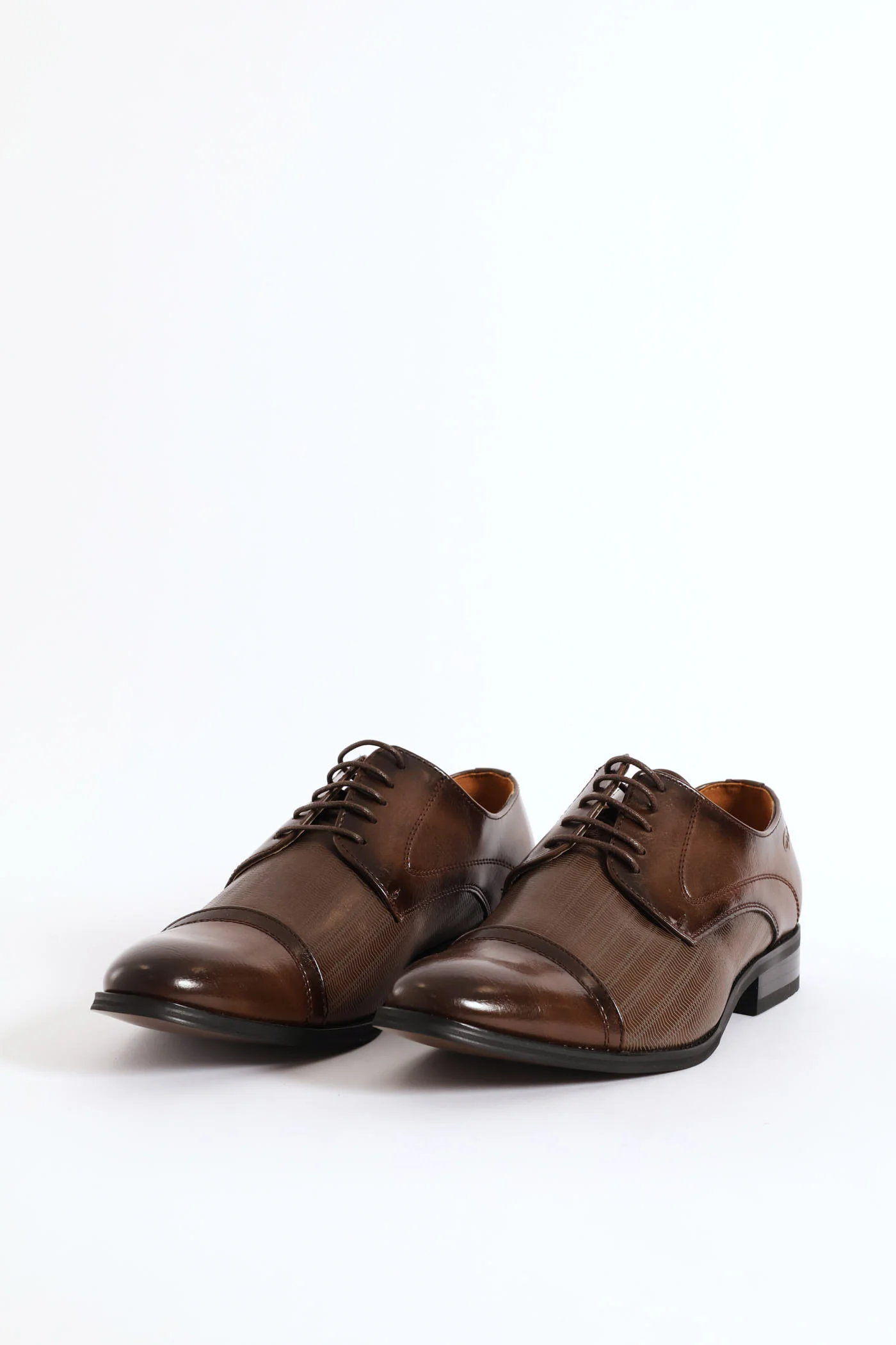 Laser Detail Toe Cap Derby Shoe - Brown - Image 3