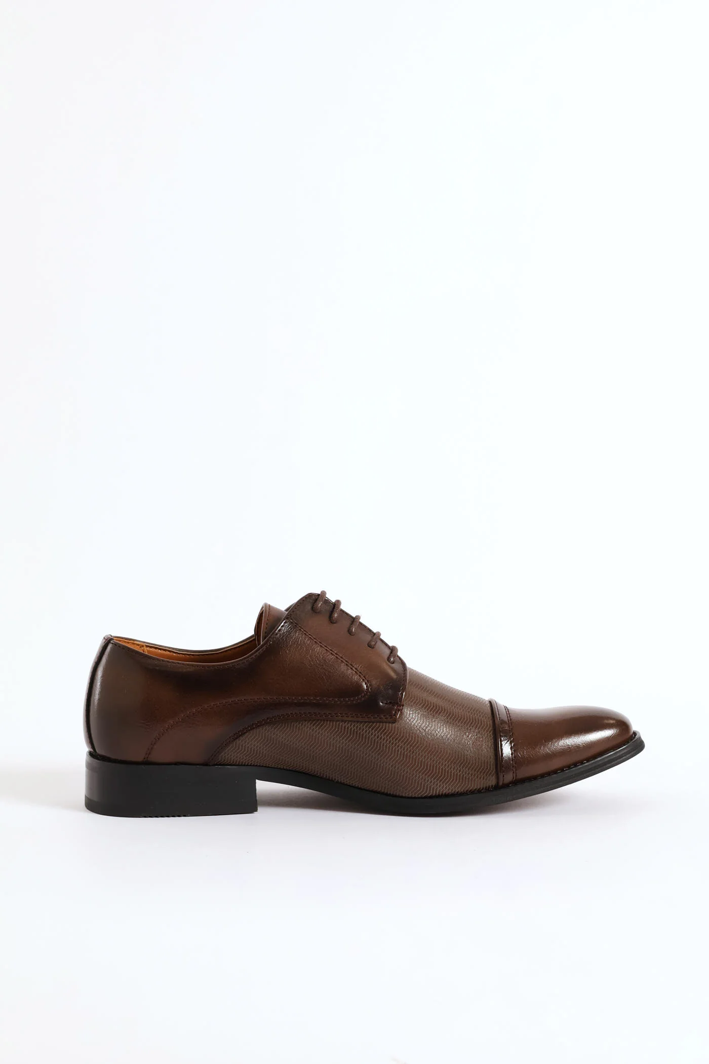 Laser Detail Toe Cap Derby Shoe - Brown - Image 4