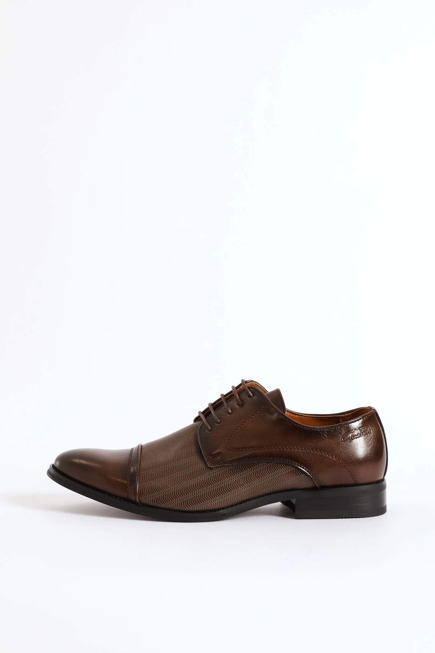 Laser Detail Toe Cap Derby Shoe - Brown - Image 5