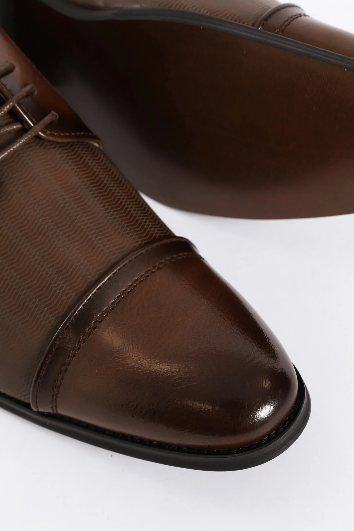 Laser Detail Toe Cap Derby Shoe - Brown - Image 6