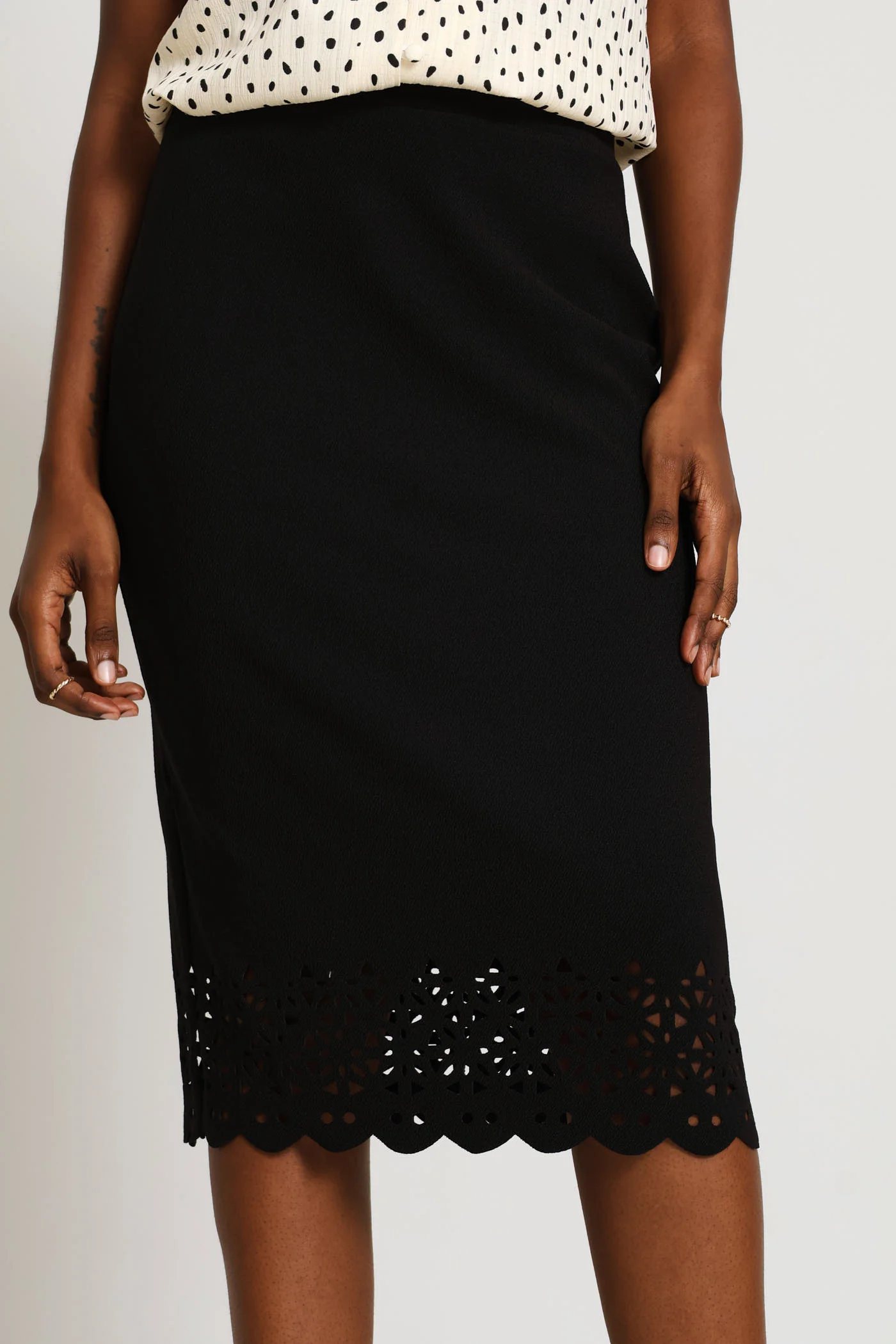 Lasercut Pencil Skirt - Black - Image 2