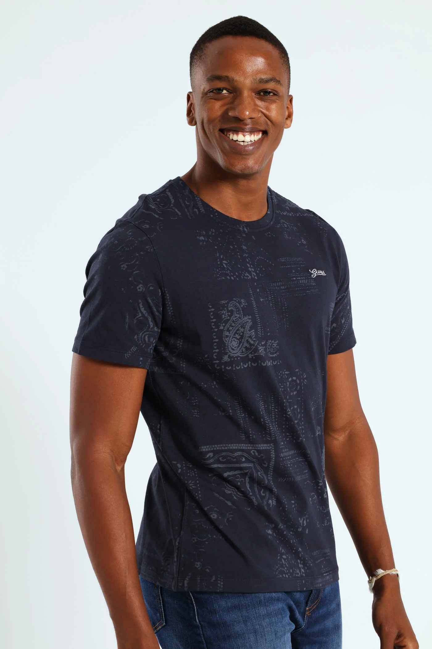 Lasered Print Tee - Navy - Image 3
