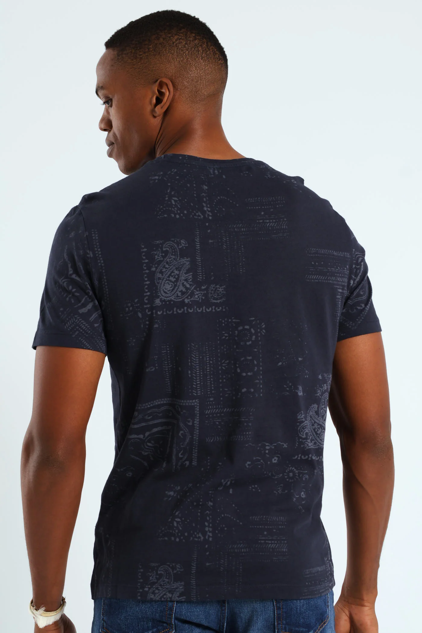 Lasered Print Tee - Navy - Image 4