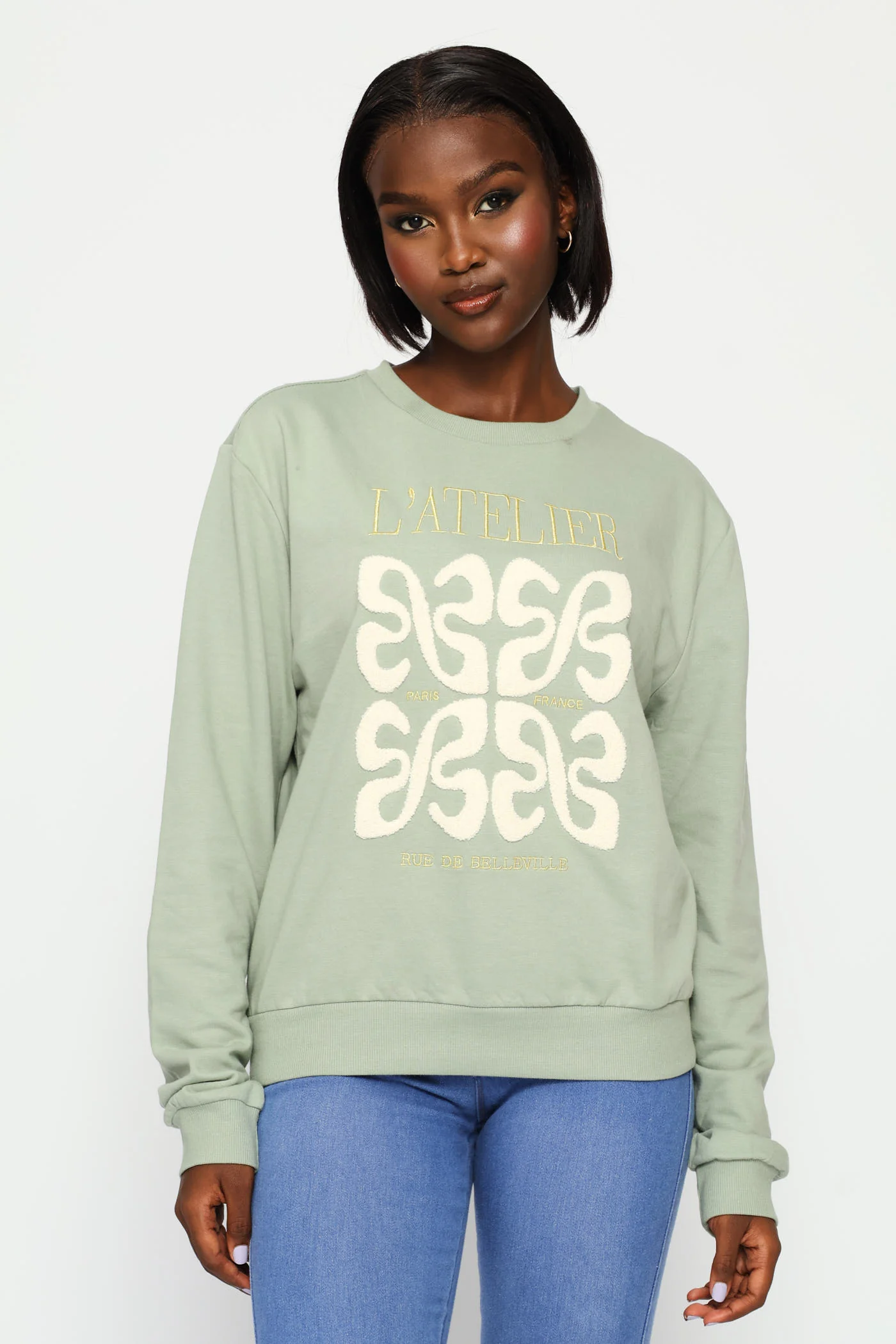 L'Atelier Loop Embroidery Pullover - Sage - Image 4