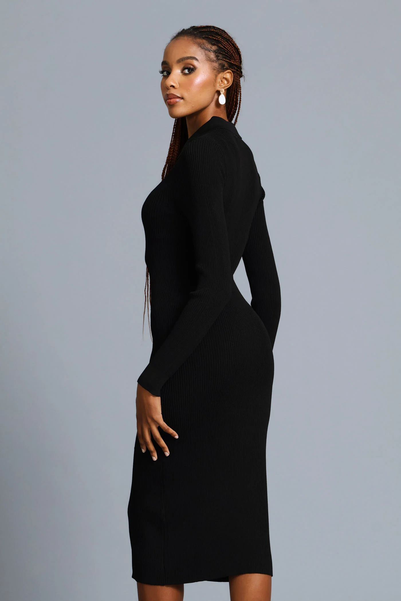 Laya Long Sleeve Knit Dress - Black - Image 5