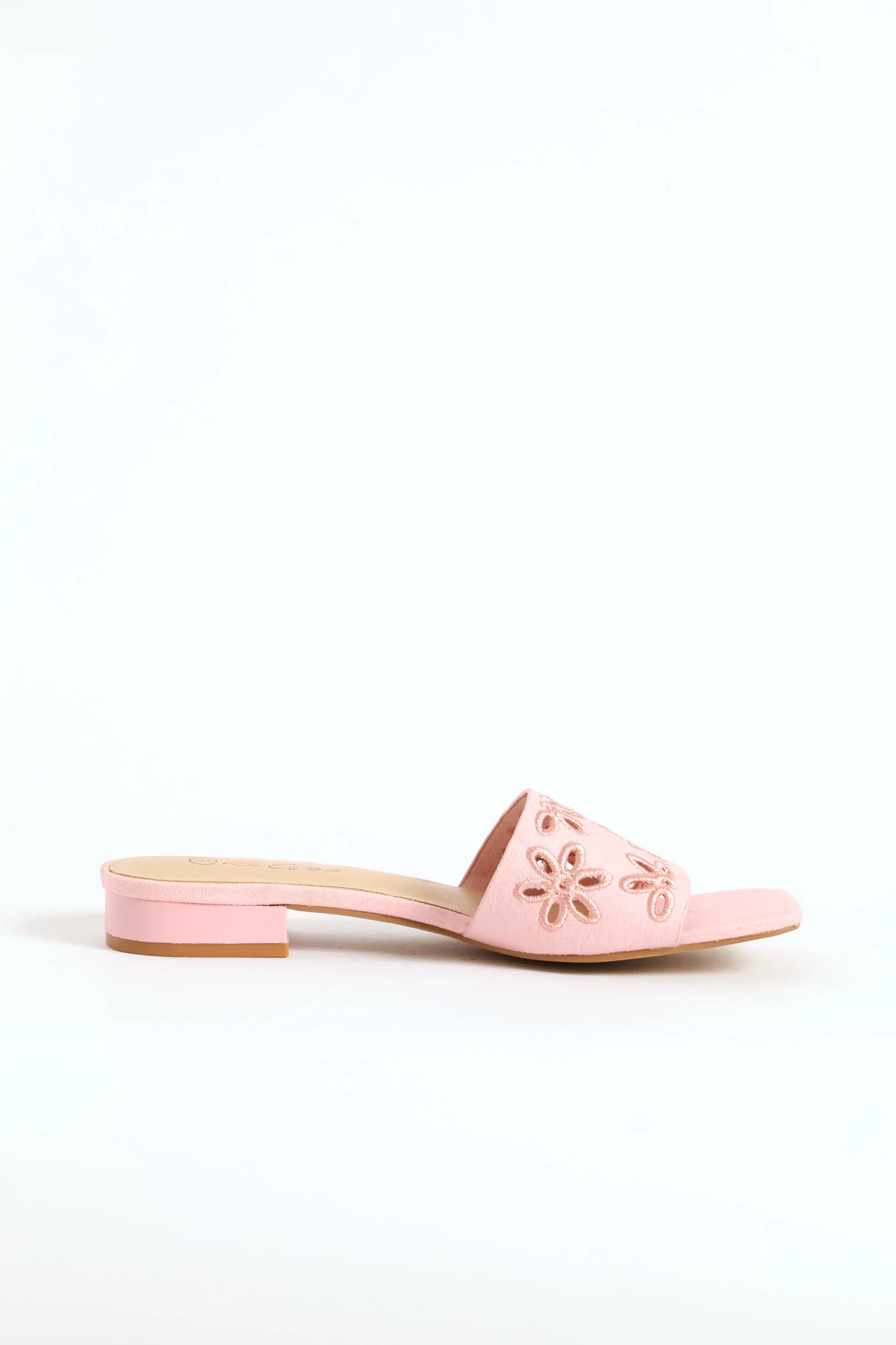 Lazer Cut Flower Single Band Mule Sandal - Pink - Image 2