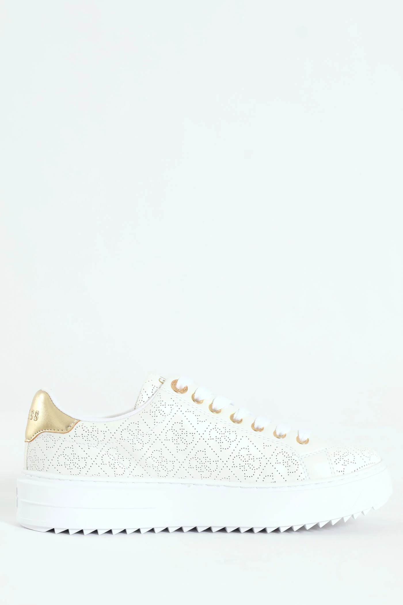 Lazer Cut Monogram Platform Lace Up Sneaker - White - Image 2