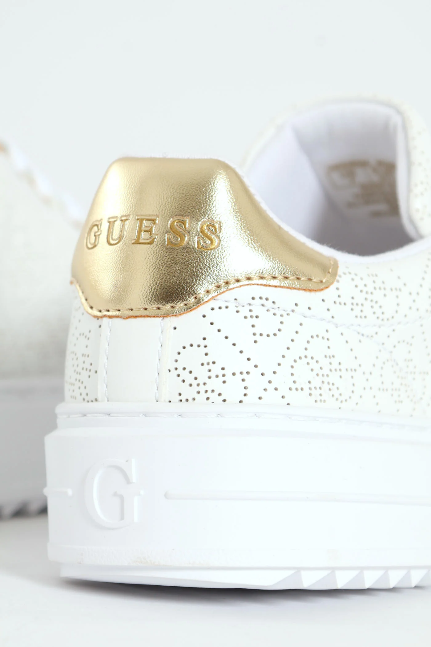 Lazer Cut Monogram Platform Lace Up Sneaker - White - Image 4