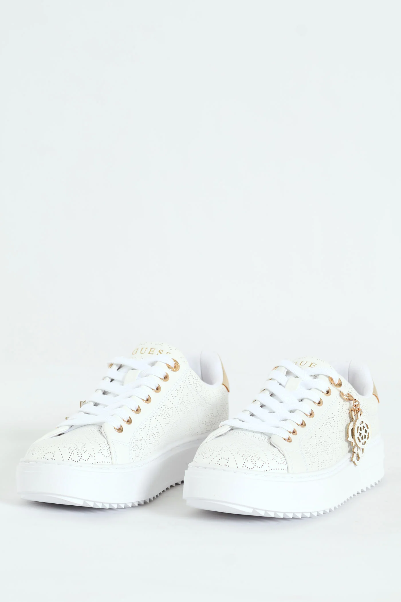 Lazer Cut Monogram Platform Lace Up Sneaker - White - Image 5