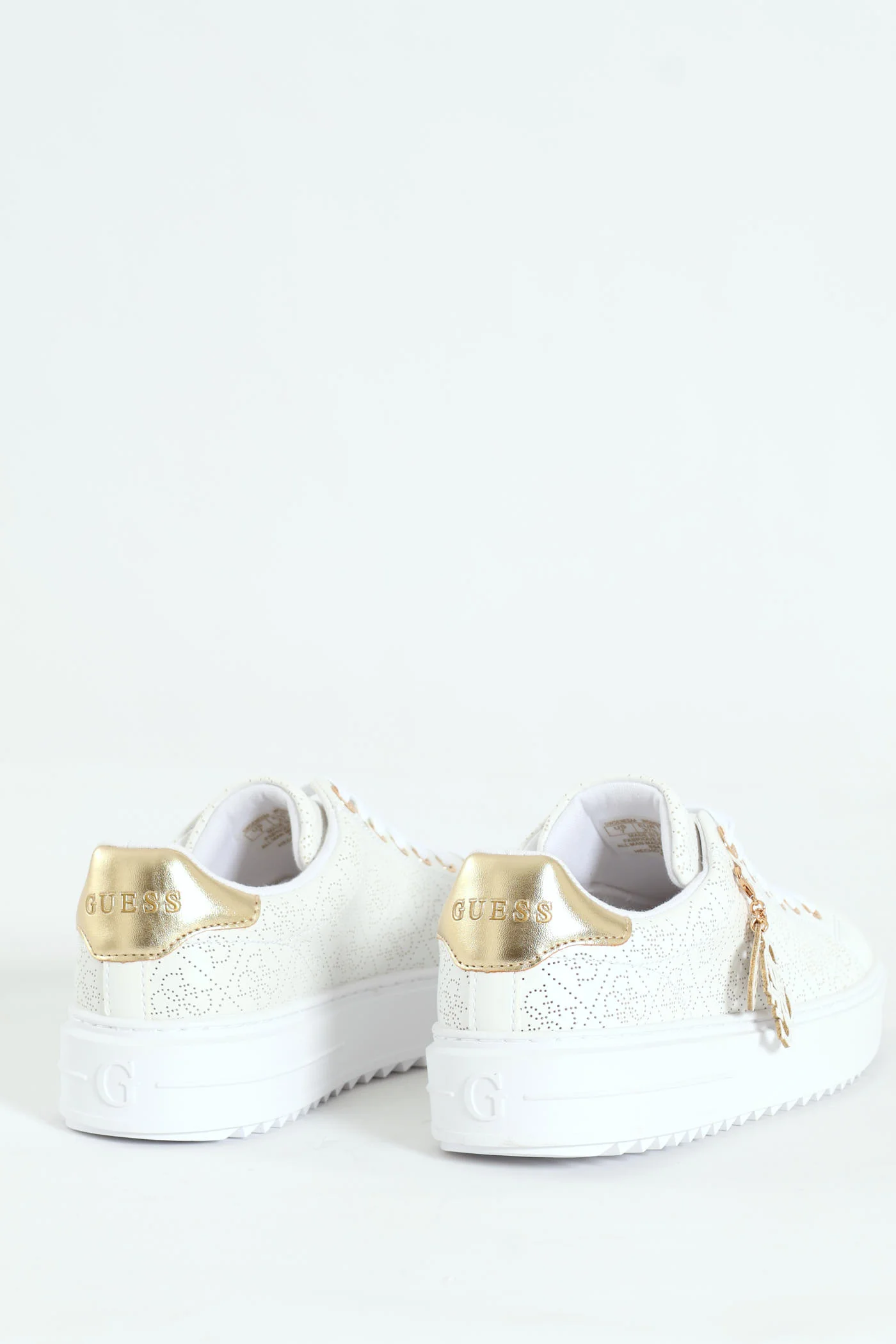 Lazer Cut Monogram Platform Lace Up Sneaker - White - Image 6