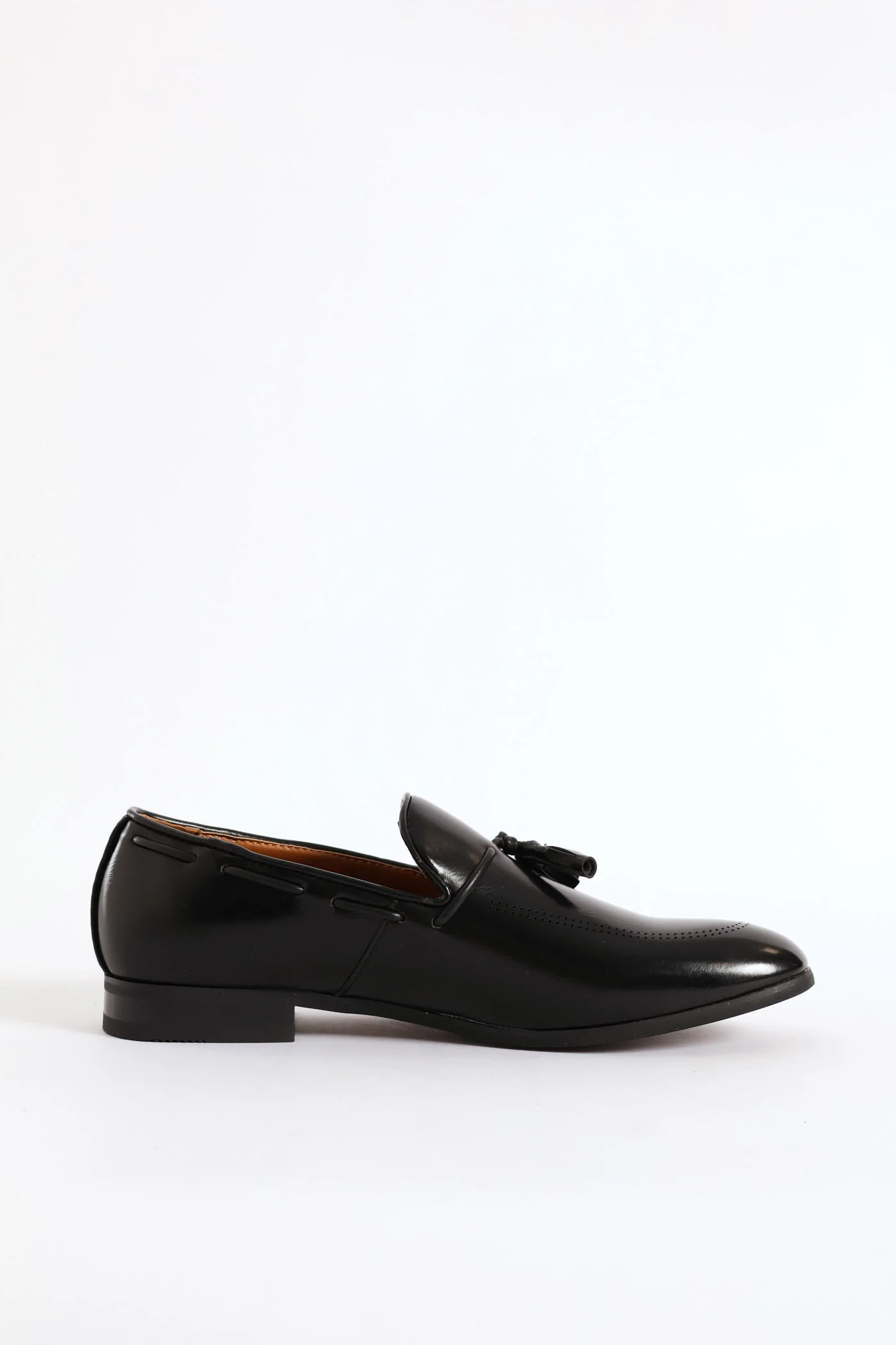 Lazer Punched Detail Tassel Loafer - Black - Image 4