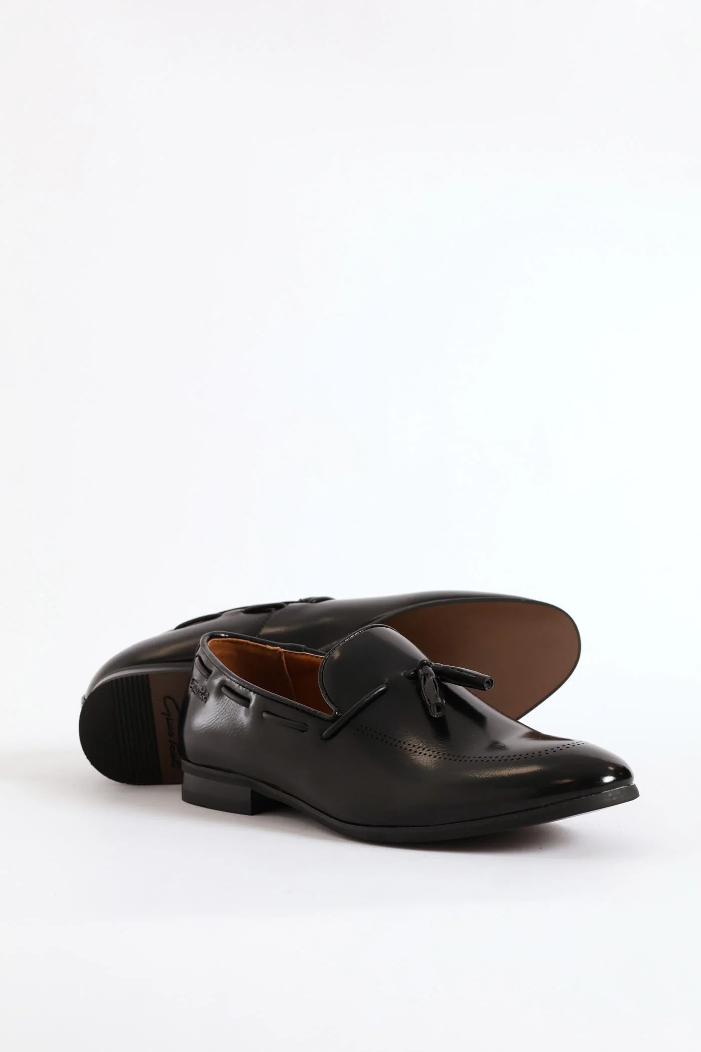 Lazer Punched Detail Tassel Loafer - Black - Image 6