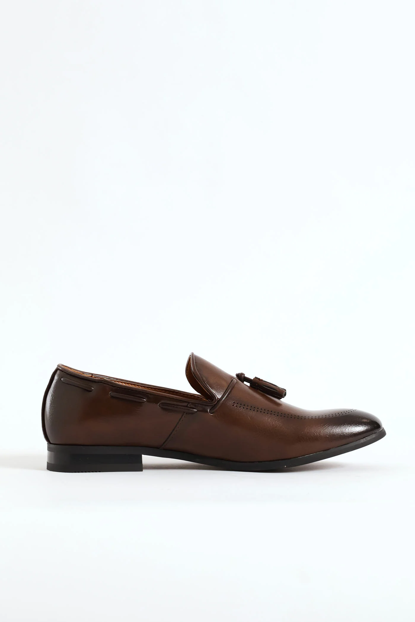 Lazer Punched Detail Tassel Loafer - Brown - Image 2
