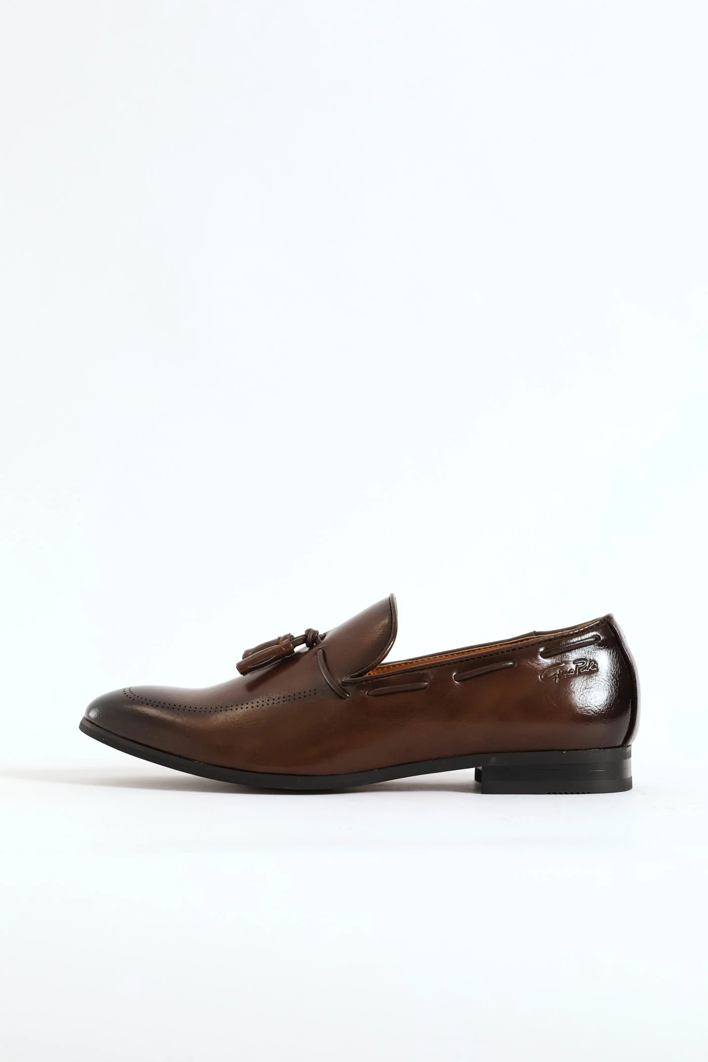 Lazer Punched Detail Tassel Loafer - Brown - Image 3