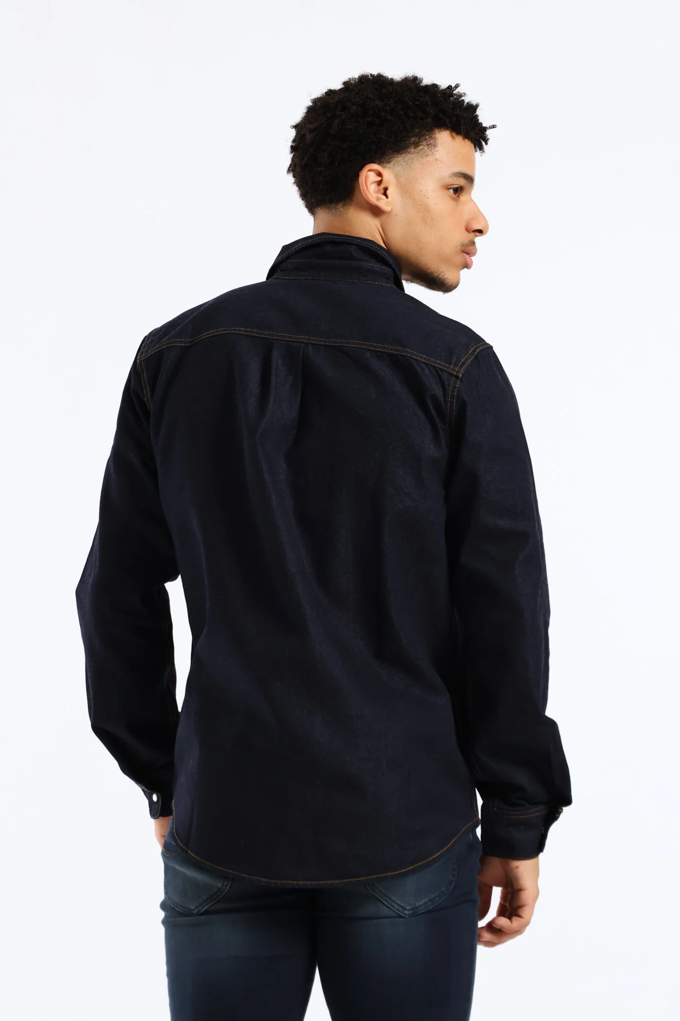 Lazy Denim Long Sleeve Shirt - Dark Indigo - Image 5