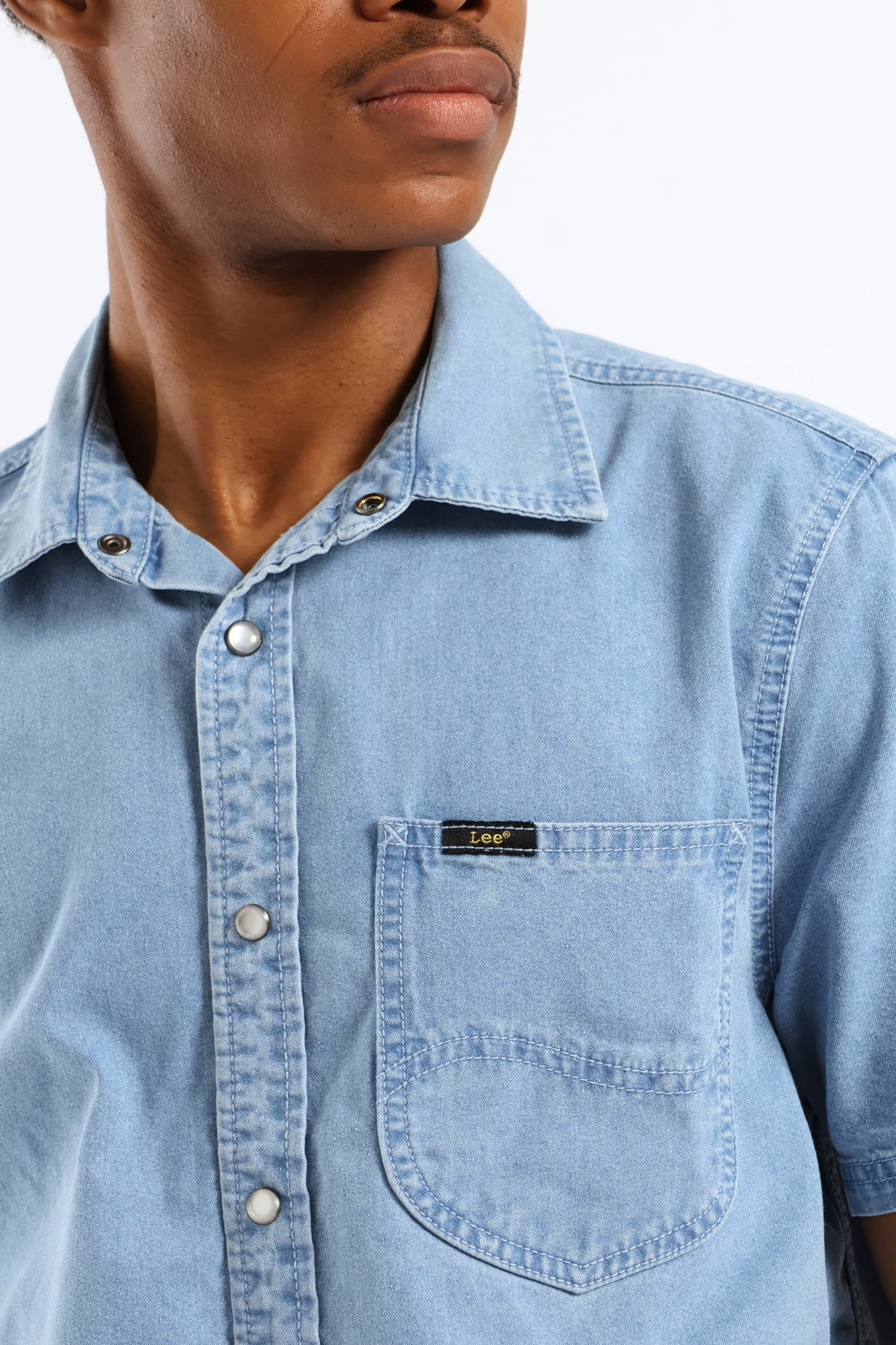 Lazy Denim Short Sleeve Shirt - Light Wash - Image 2