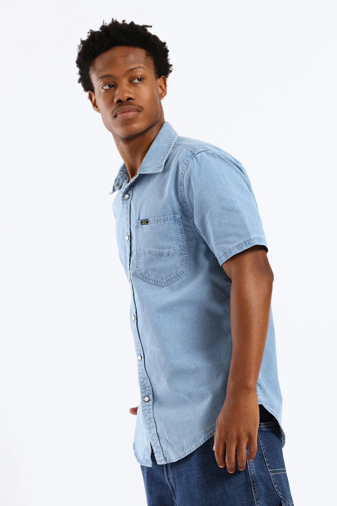 Lazy Denim Short Sleeve Shirt - Light Wash - Image 3
