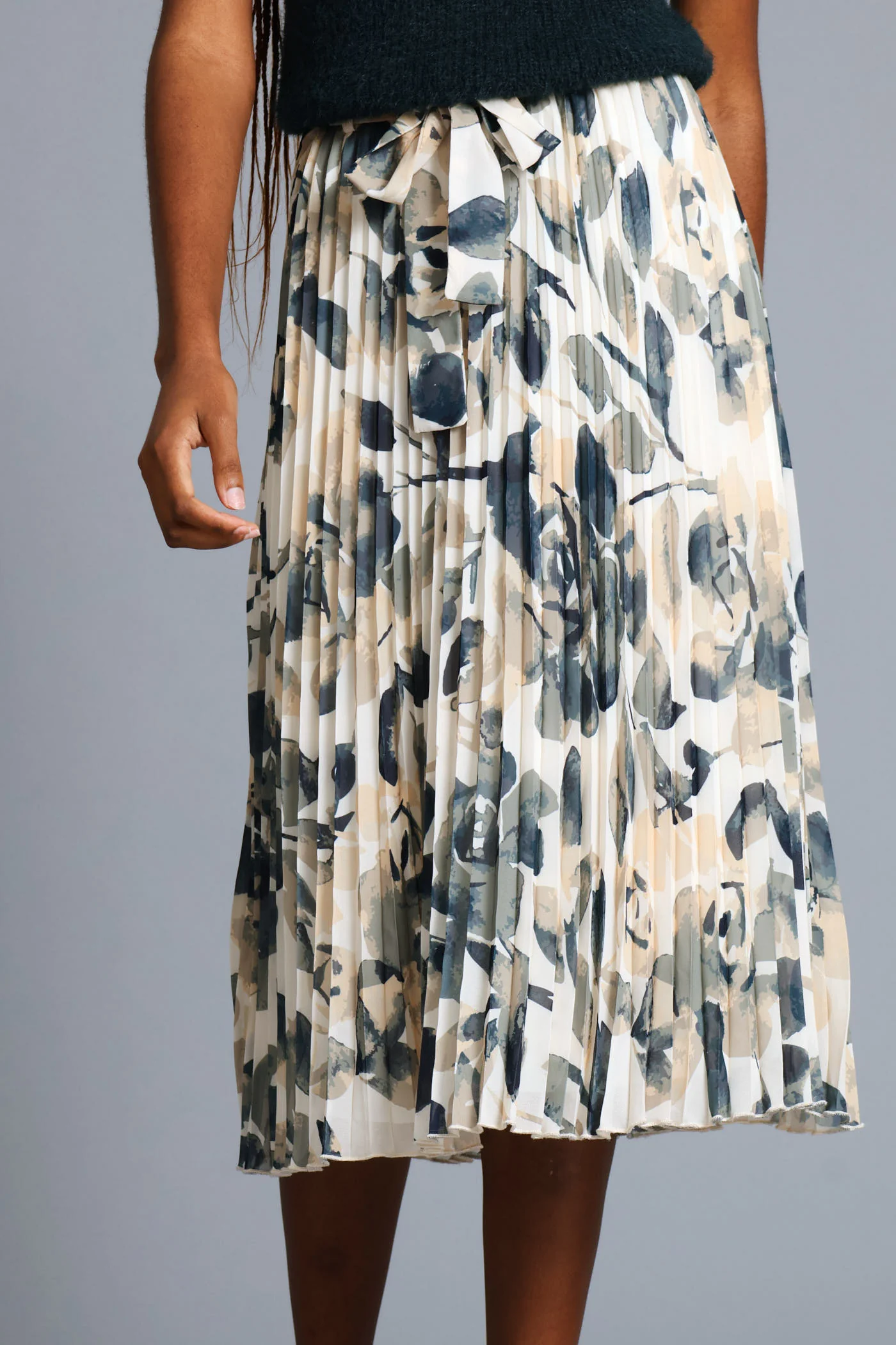 Leaf Pleated Midi Skirt - Multi - Image 2