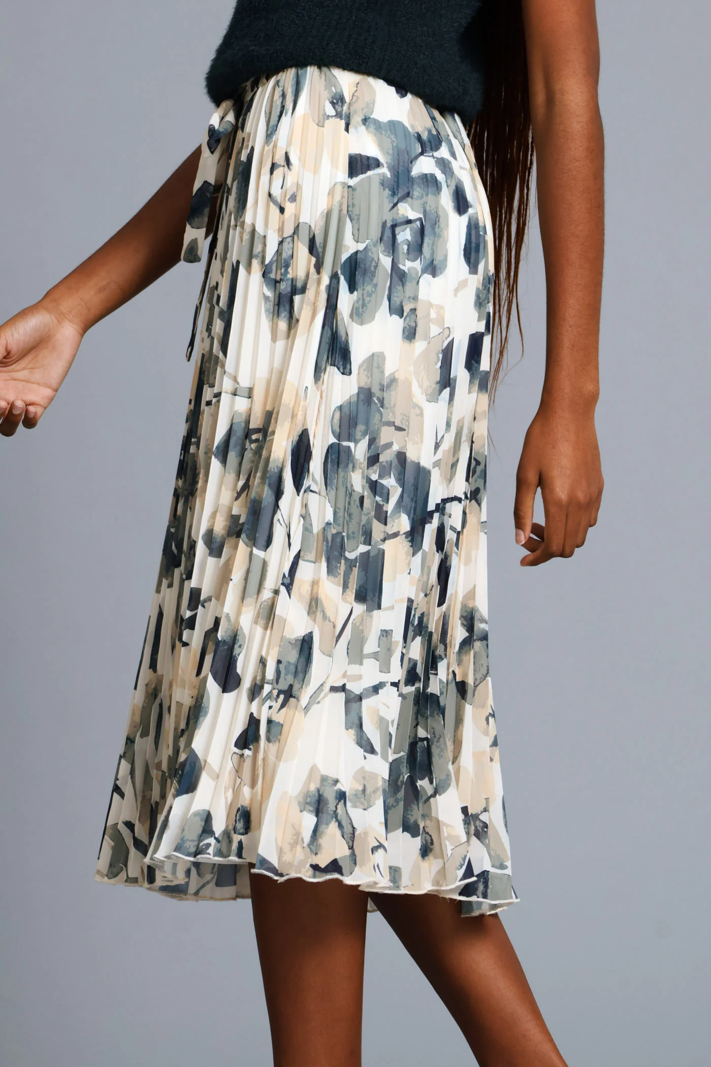 Leaf Pleated Midi Skirt - Multi - Image 3