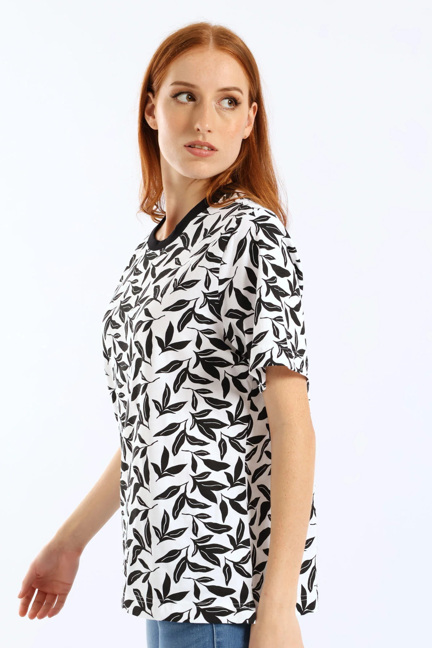 Leaf Print Boxy Tee - Black/White - Image 6