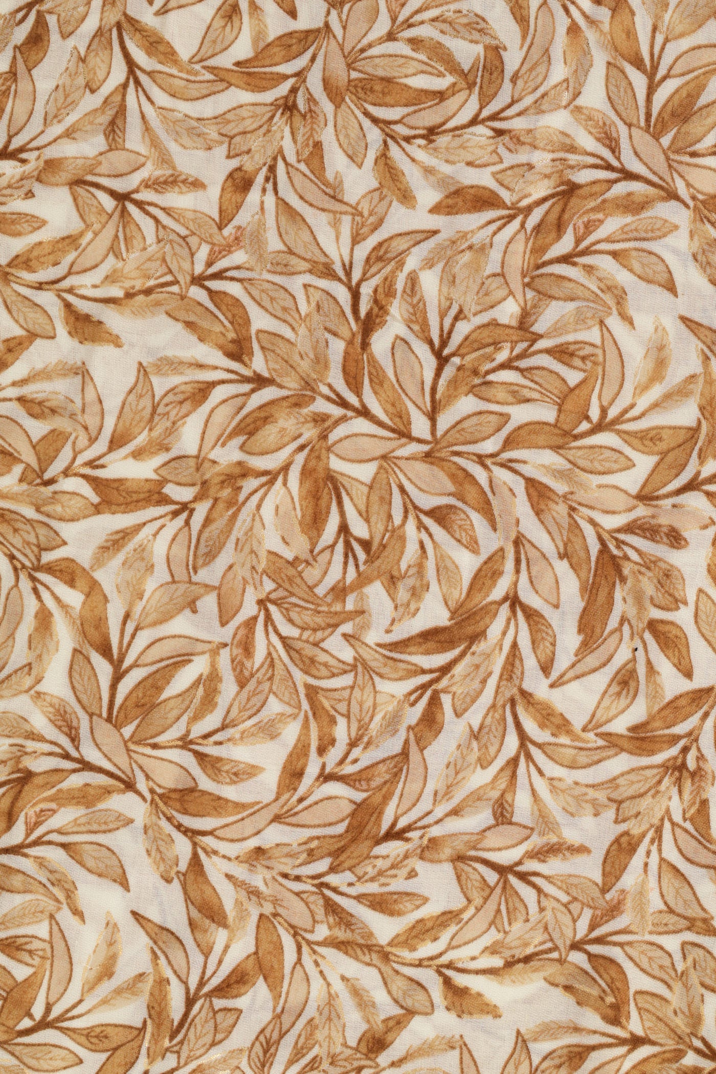 Leaf Print Gold Foil Scarf - Beige - Image 2