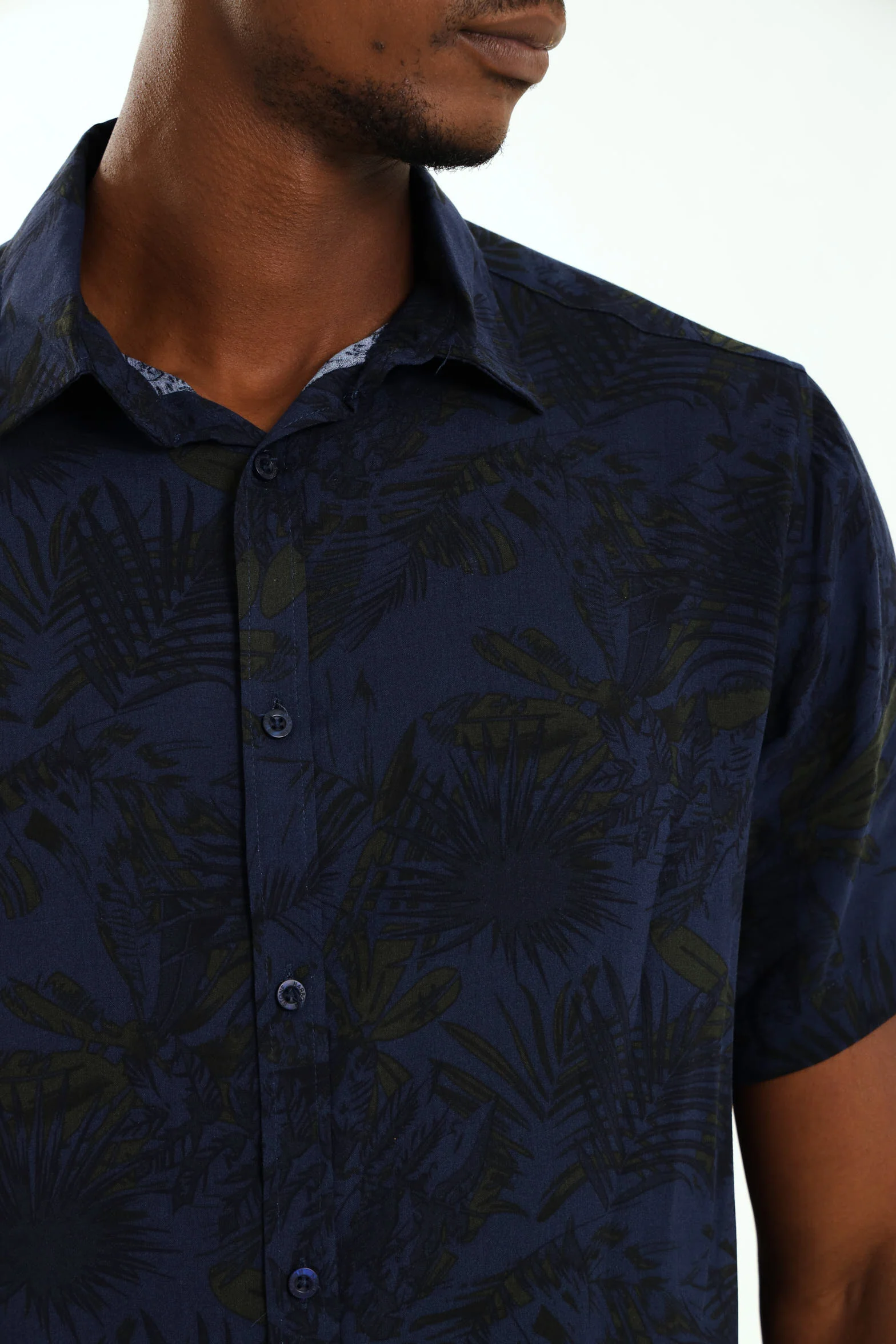 Leaf Print Shirt - Navy - Image 2