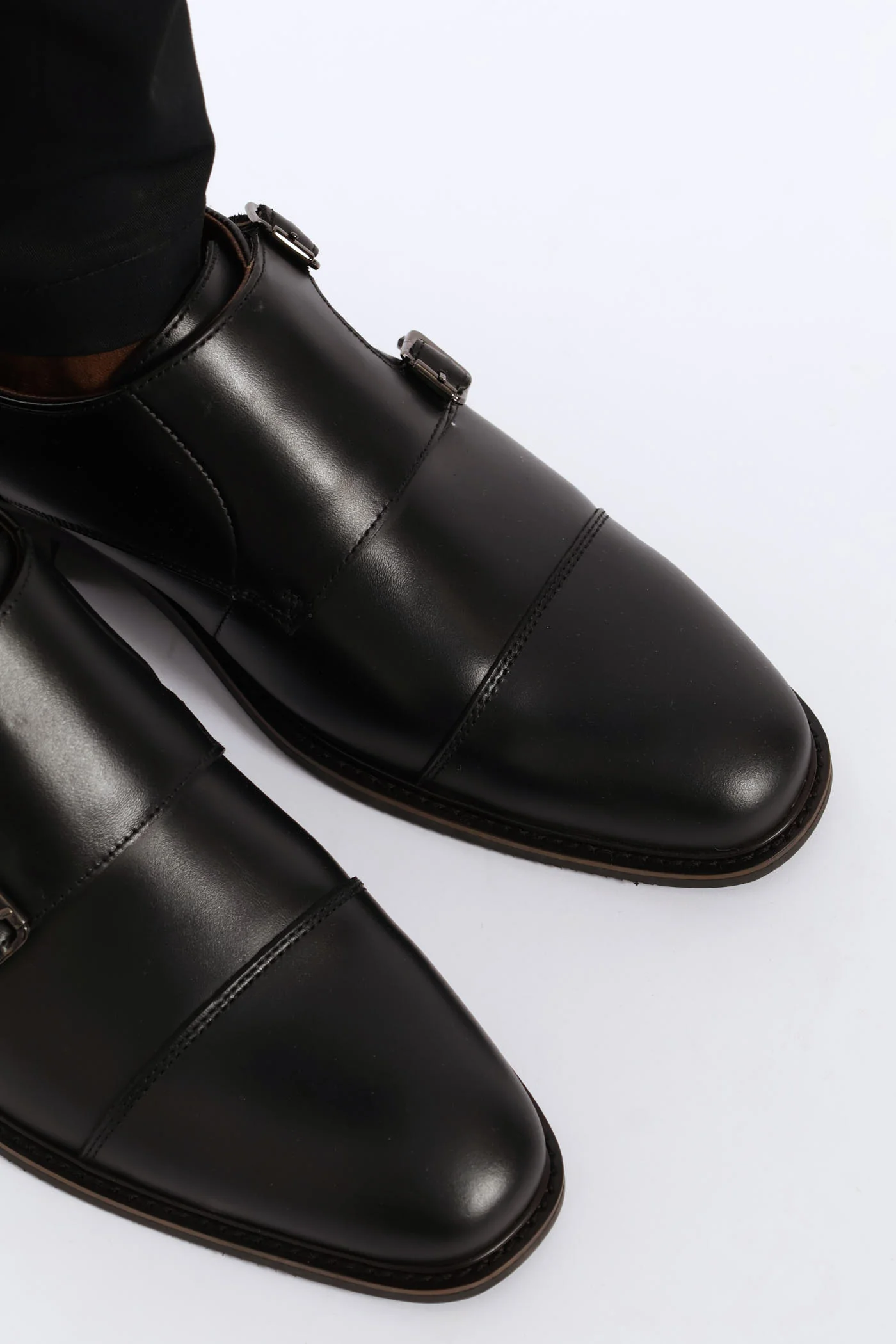 Leather Double Buckle Monk Shoe - Black - Image 2