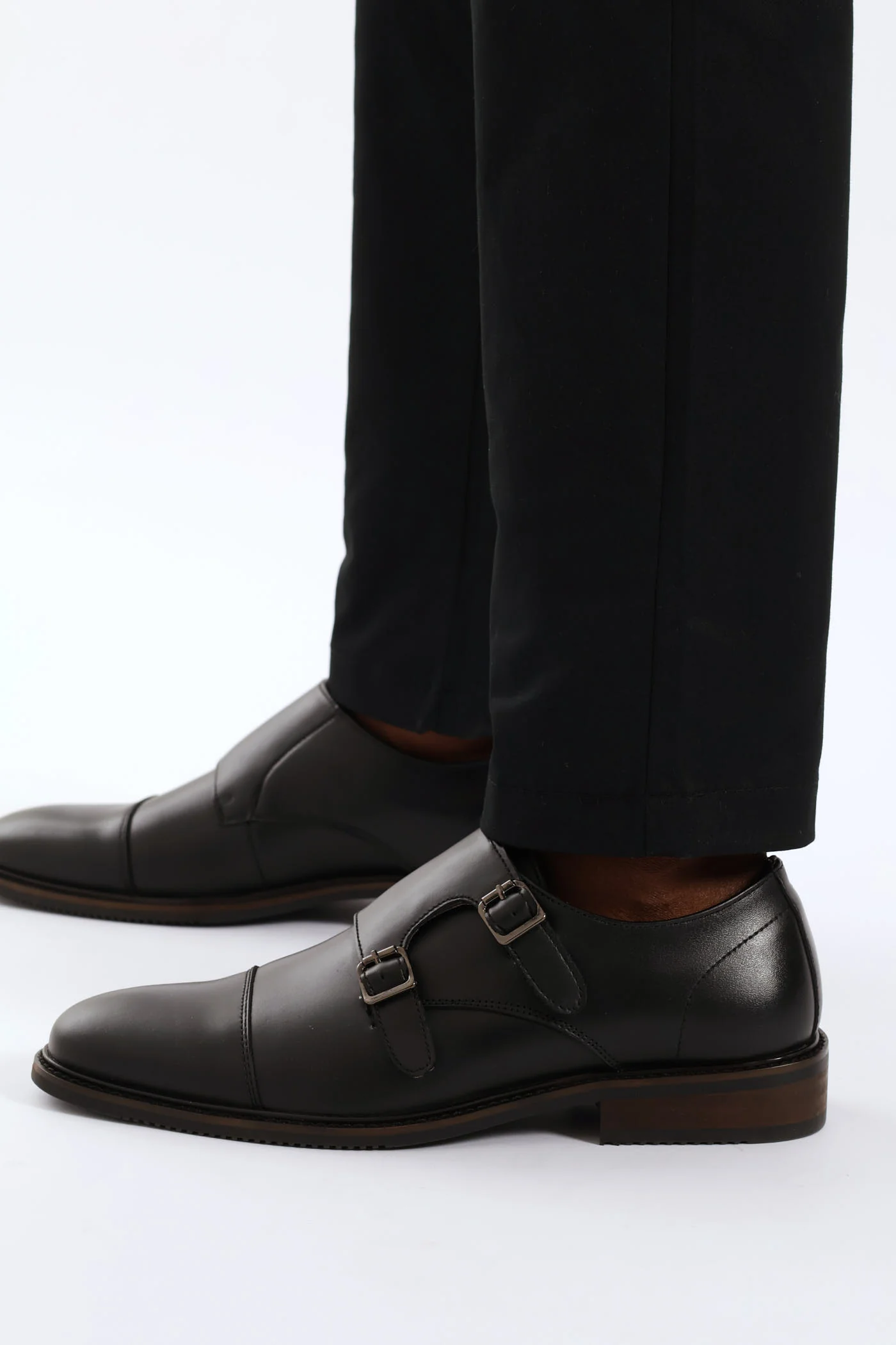 Leather Double Buckle Monk Shoe - Black - Image 3