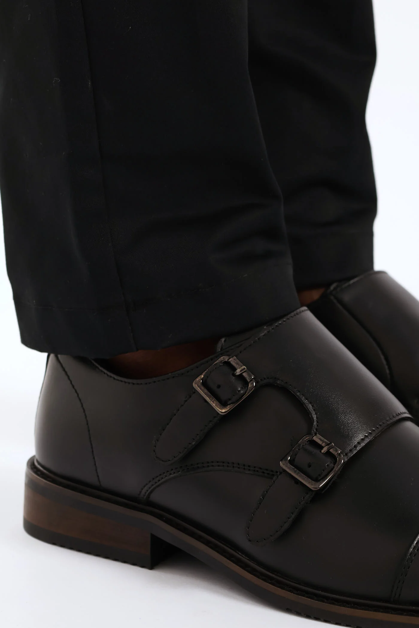 Leather Double Buckle Monk Shoe - Black - Image 5