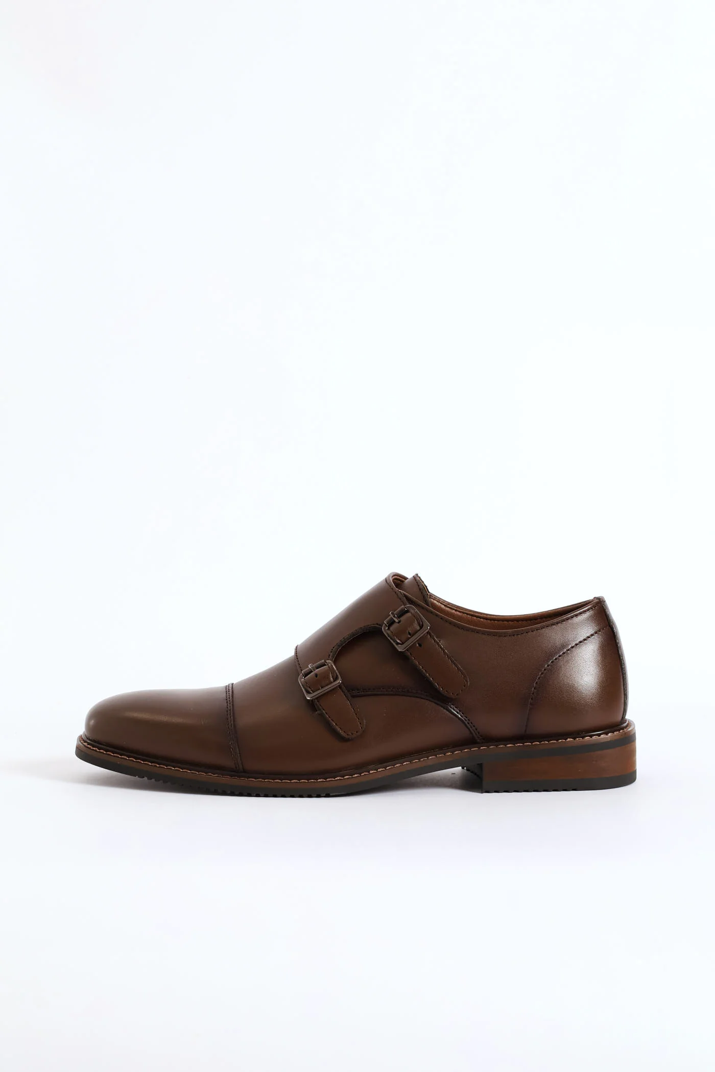 Leather Double Buckle Monk Shoe - Chocolate - Image 5