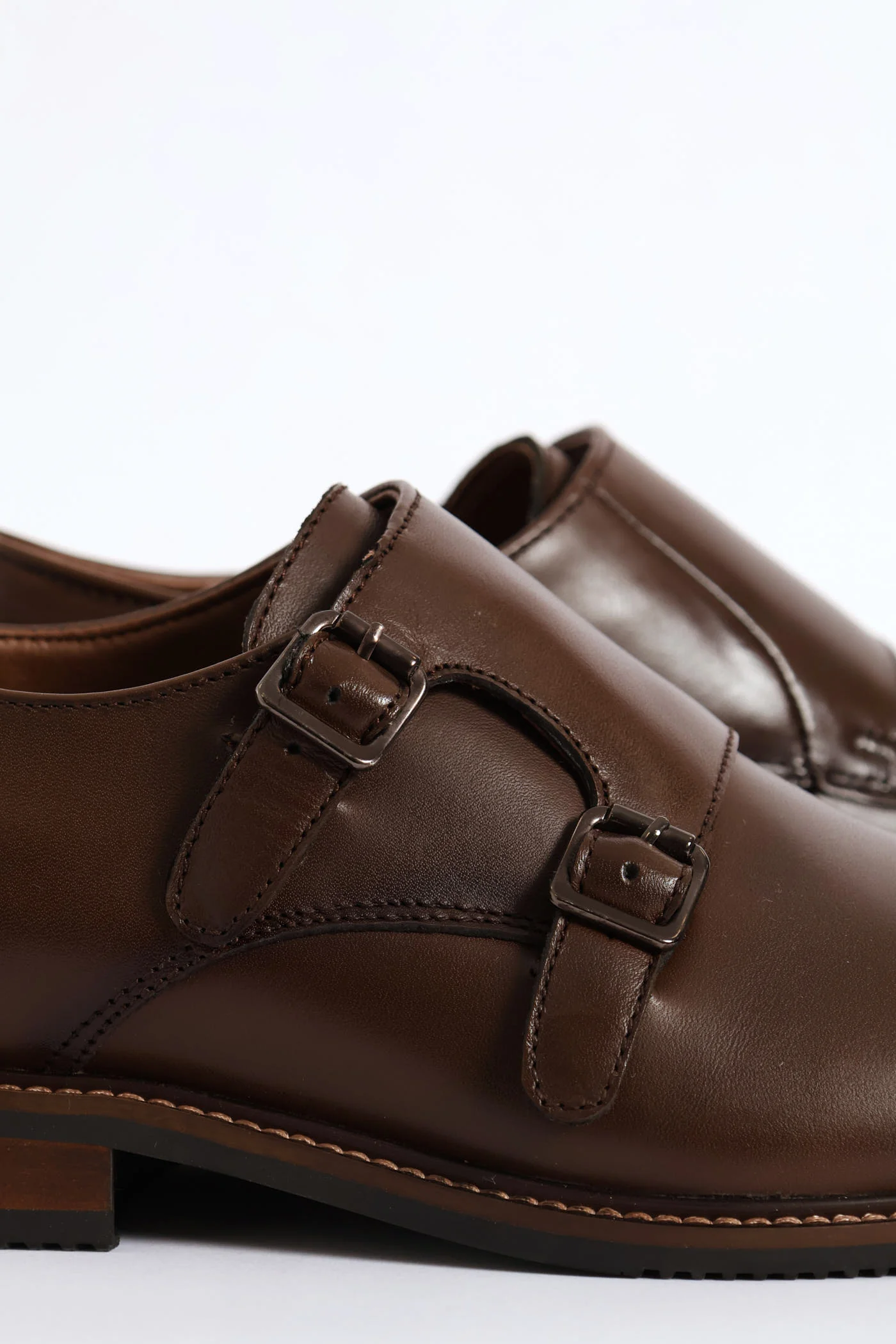 Leather Double Buckle Monk Shoe - Chocolate - Image 6