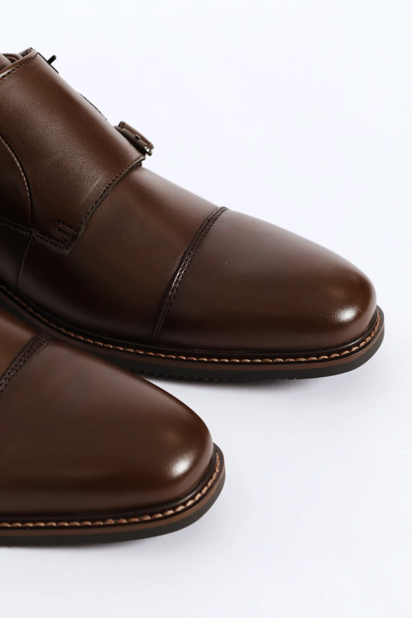 Leather Double Buckle Monk Shoe - Chocolate - Image 7