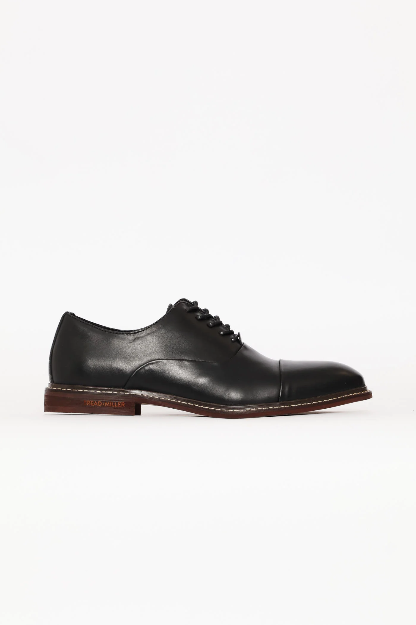 Leather Oxford Formal Shoe With Toe Cap - Black - Image 3