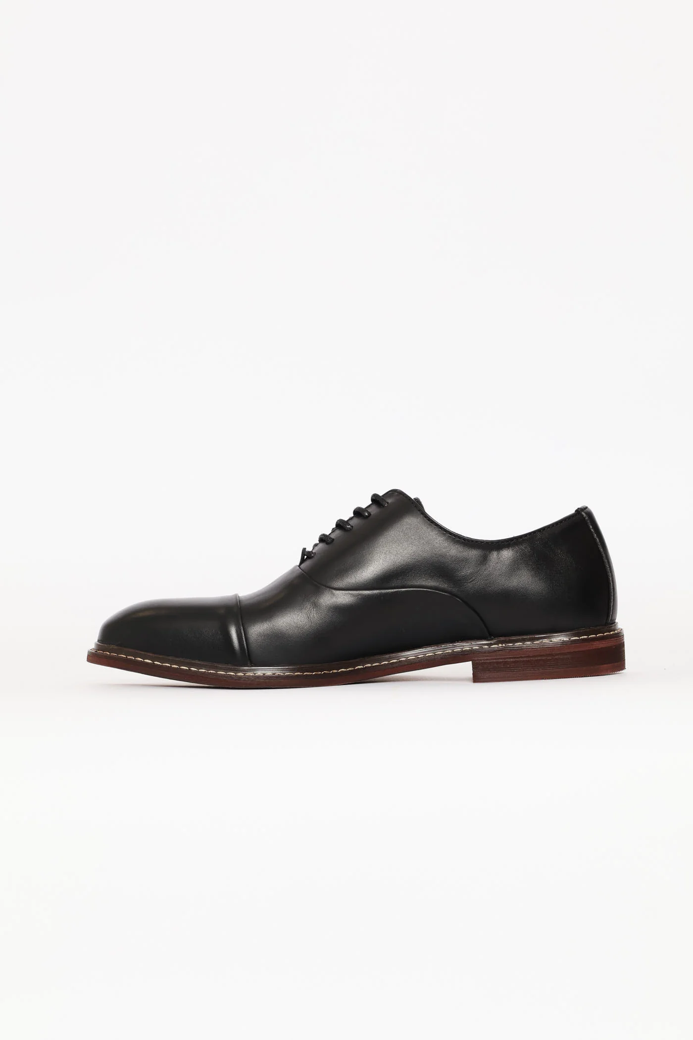 Leather Oxford Formal Shoe With Toe Cap - Black - Image 4