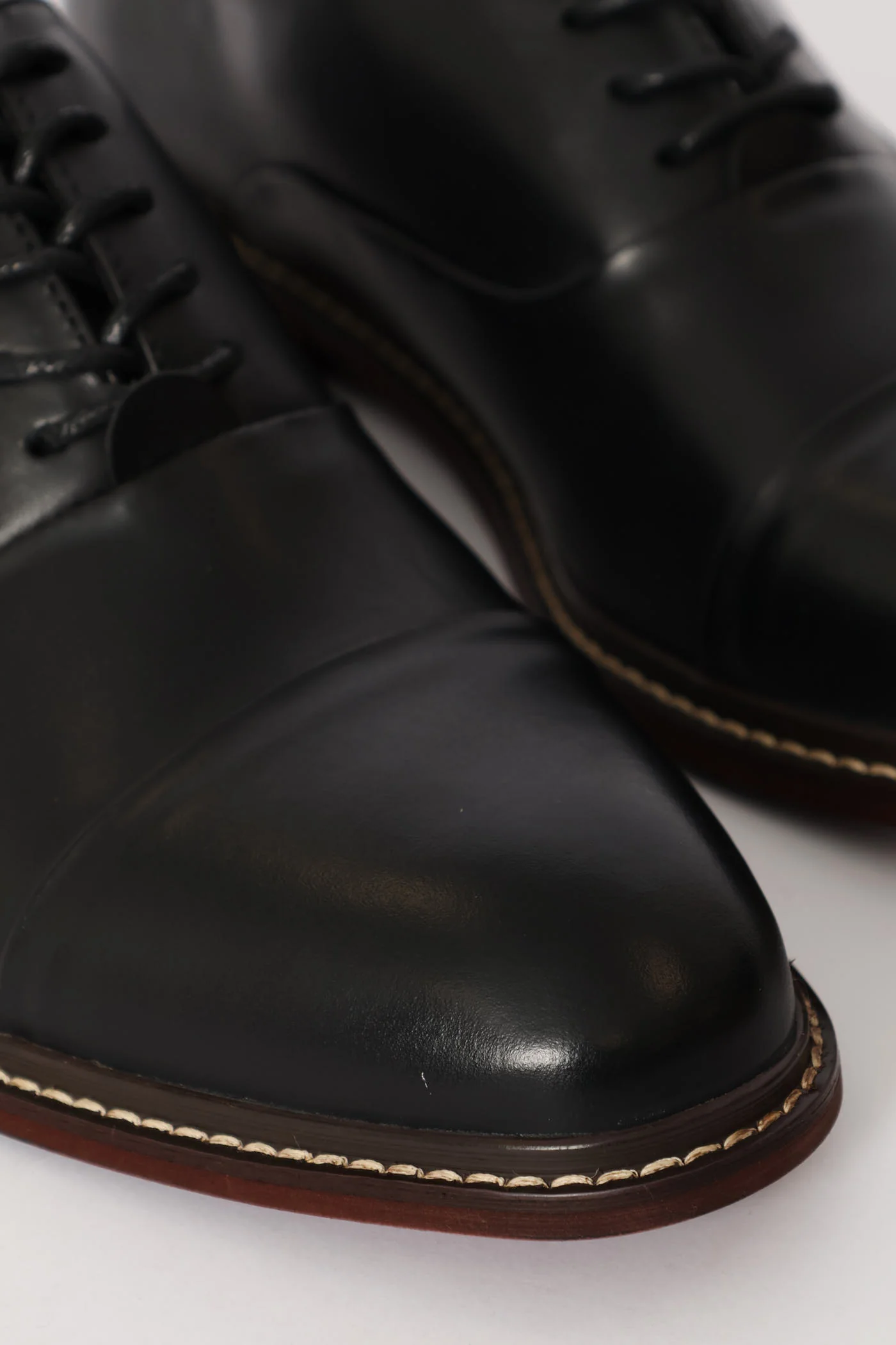 Leather Oxford Formal Shoe With Toe Cap - Black - Image 6