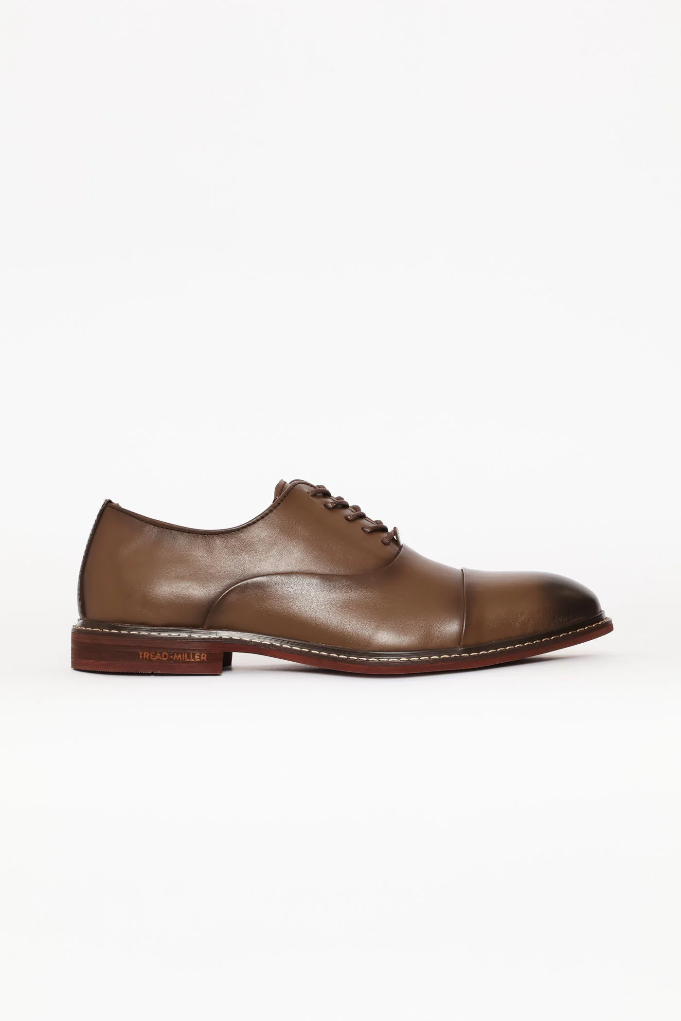 Leather Oxford Formal Shoe With Toe Cap - Chocolate - Image 5