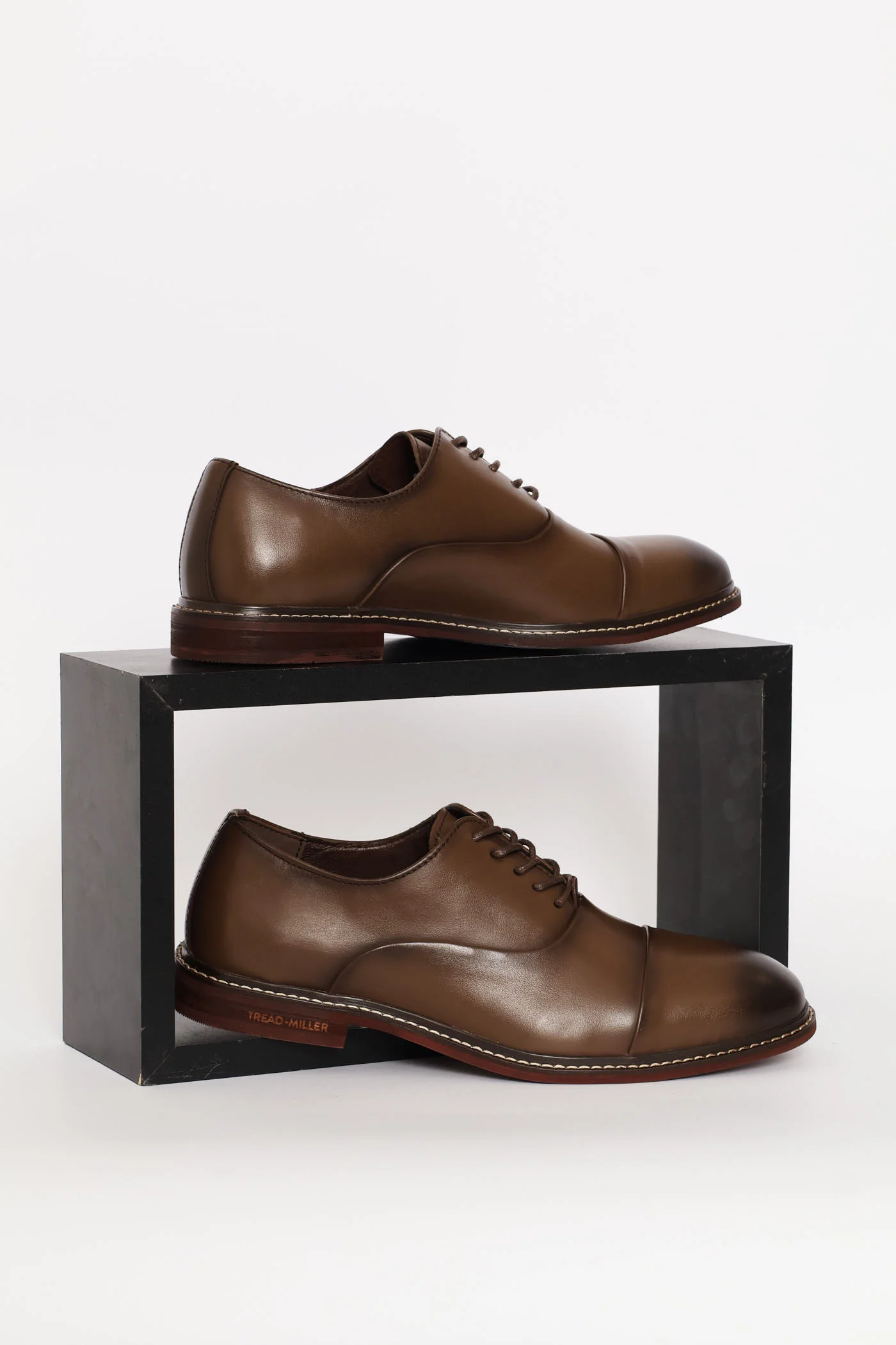 Leather Oxford Formal Shoe With Toe Cap - Chocolate - Image 6