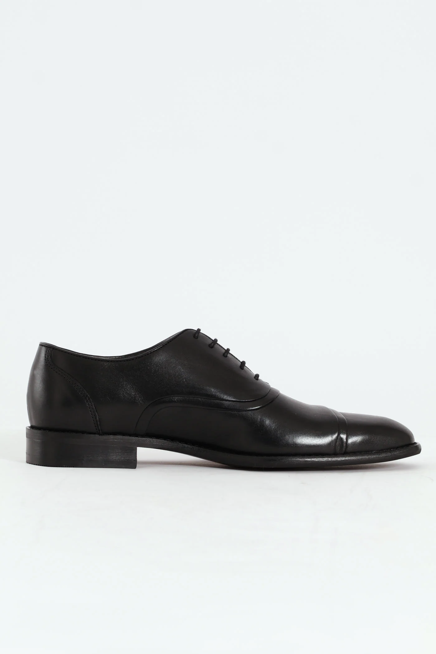 Leather Oxford Toe Cap Dress Shoe - Black - Image 3