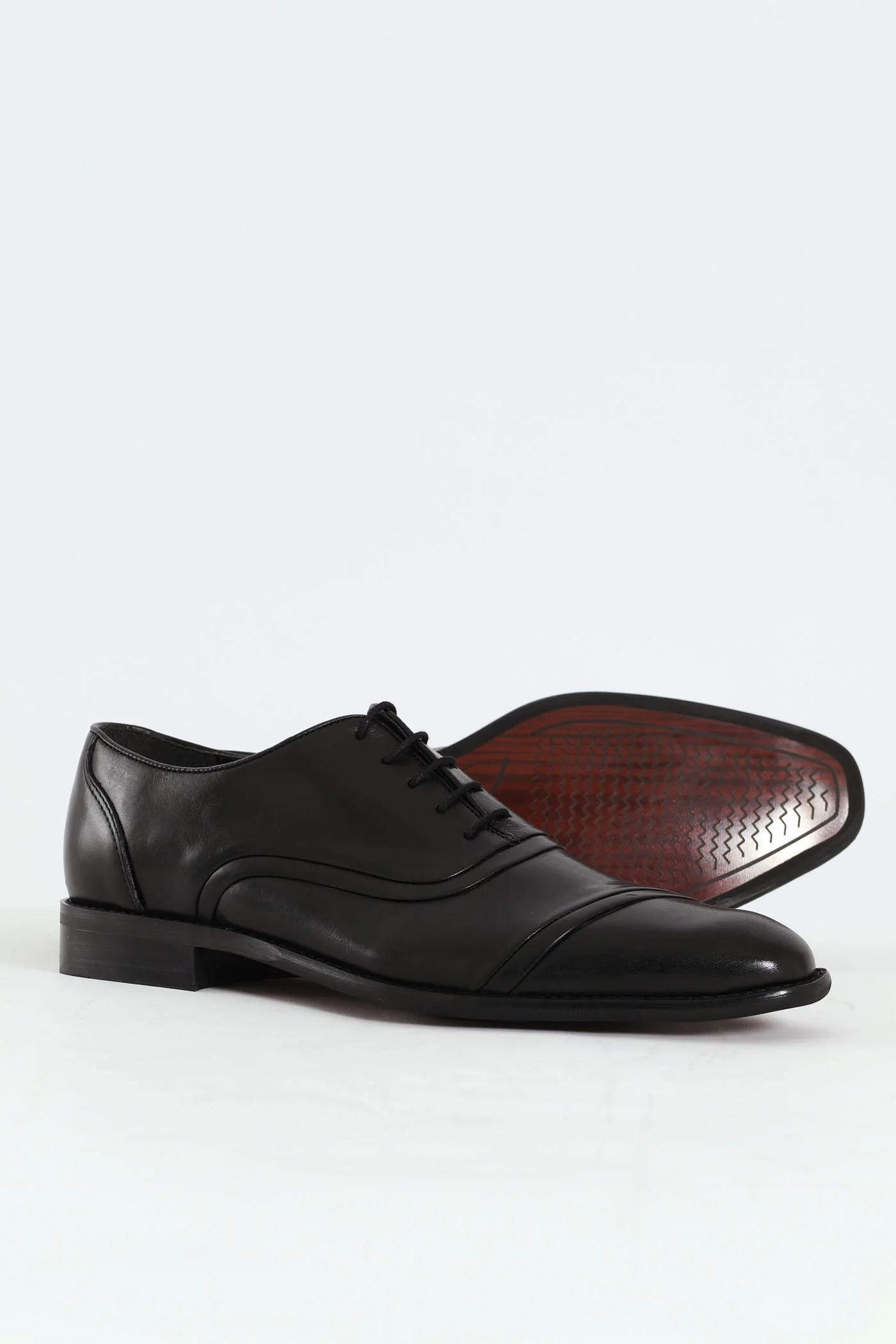 Leather Oxford Toe Cap Dress Shoe - Black - Image 8