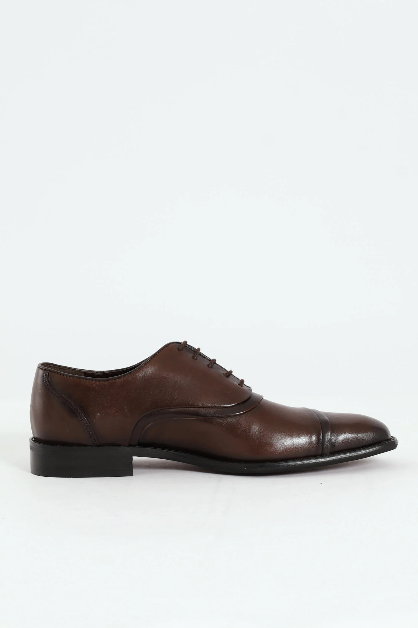 Leather Oxford Toe Cap Dress Shoe - Brown - Image 4