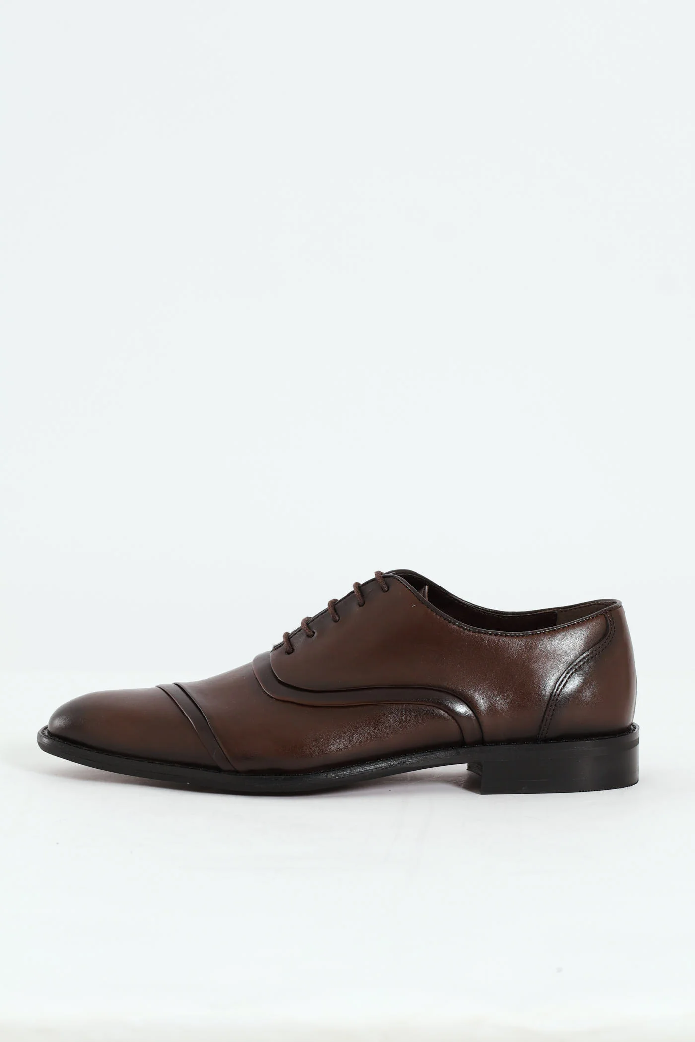 Leather Oxford Toe Cap Dress Shoe - Brown - Image 5