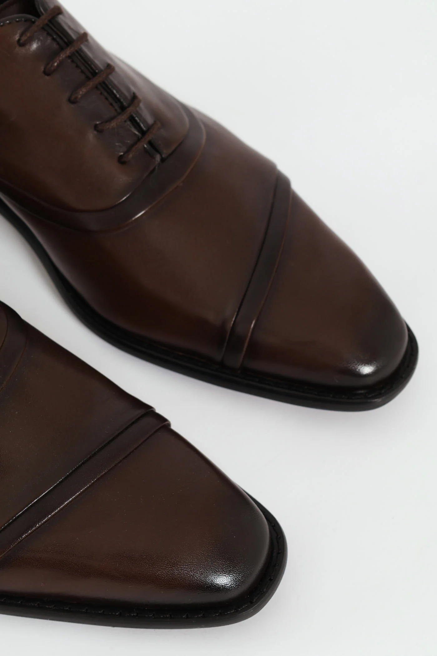 Leather Oxford Toe Cap Dress Shoe - Brown - Image 8