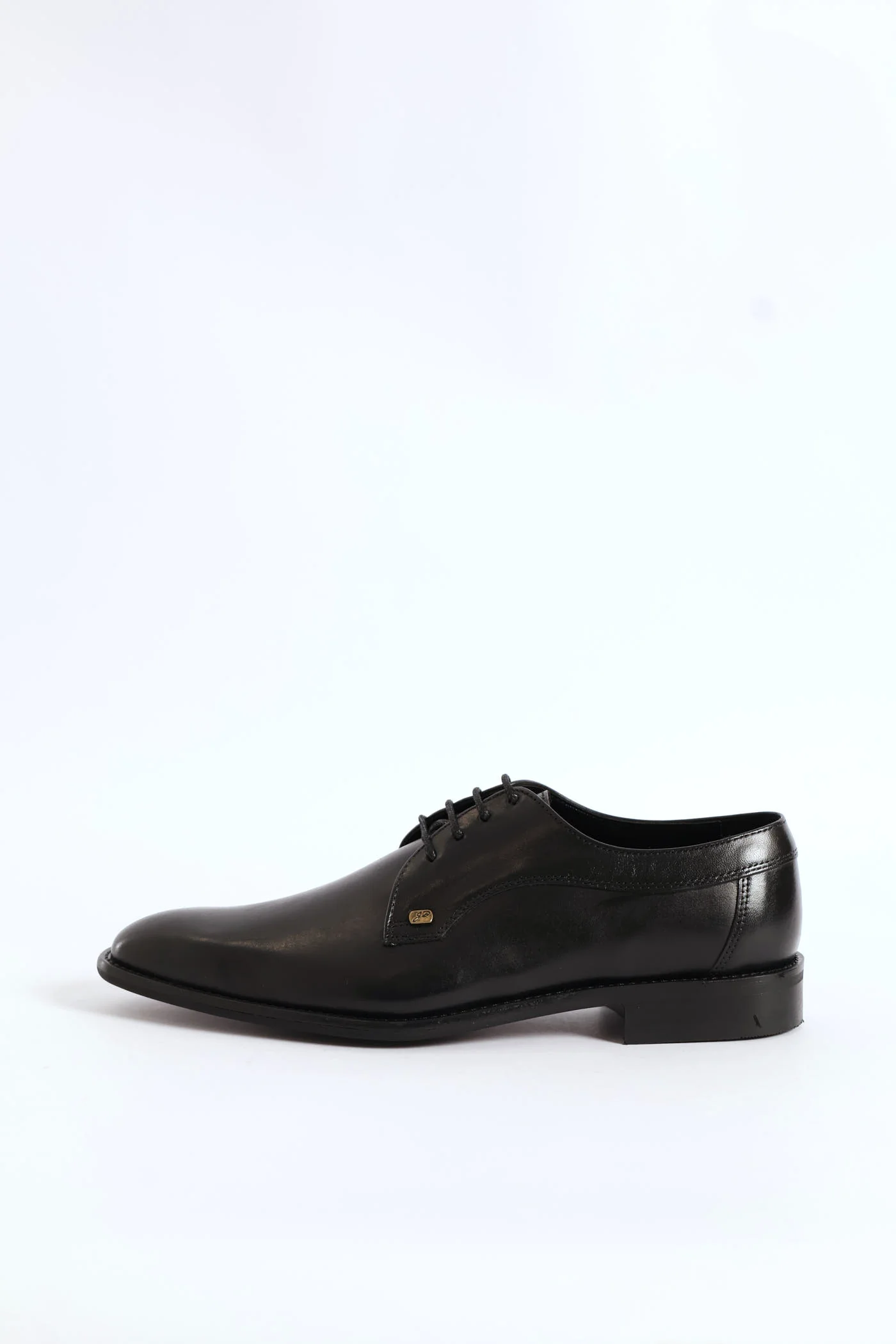 Leather Plain Toe Derby Shoe - Black - Image 3