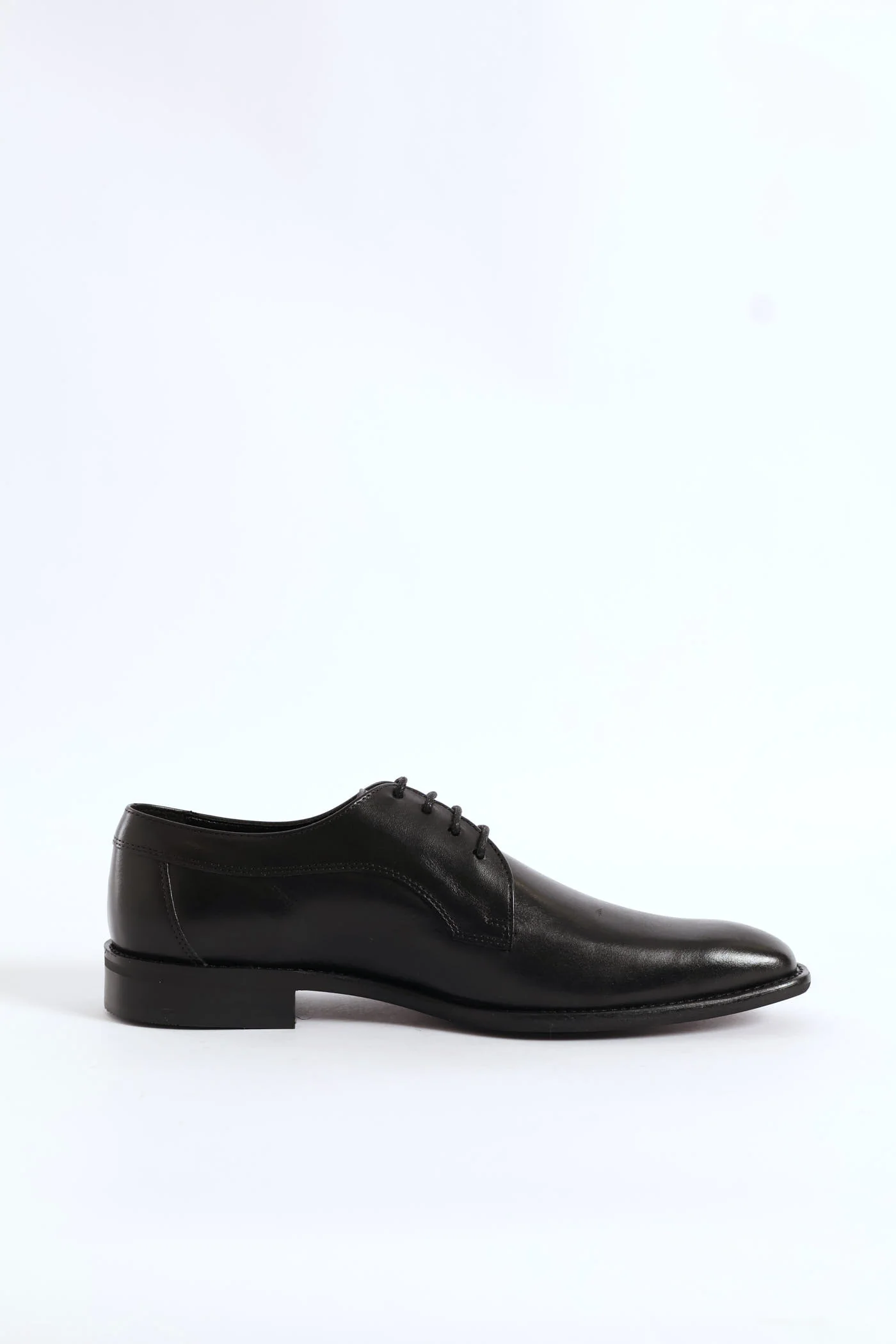 Leather Plain Toe Derby Shoe - Black - Image 4