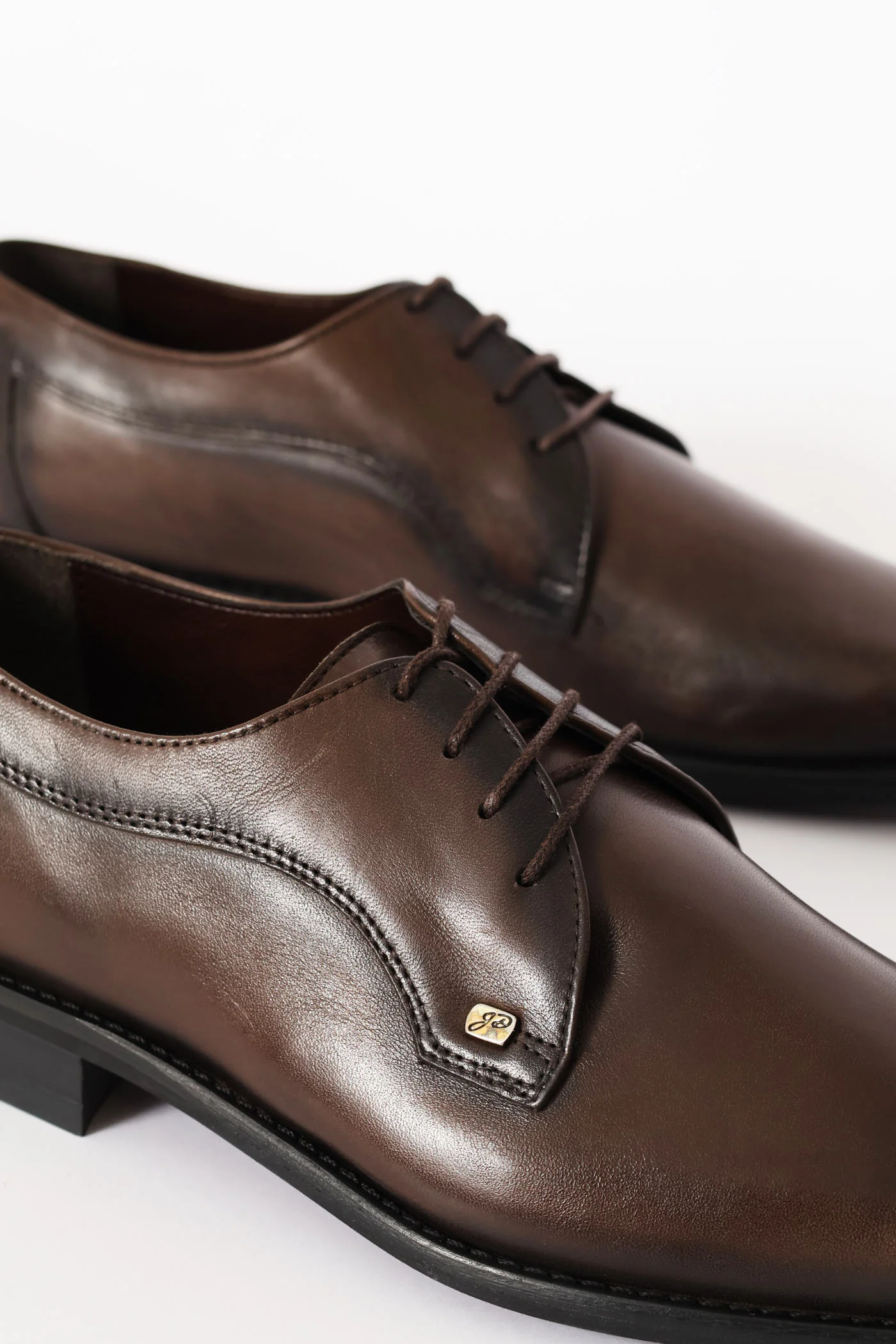 Leather Plain Toe Derby Shoe - Chocolate - Image 2