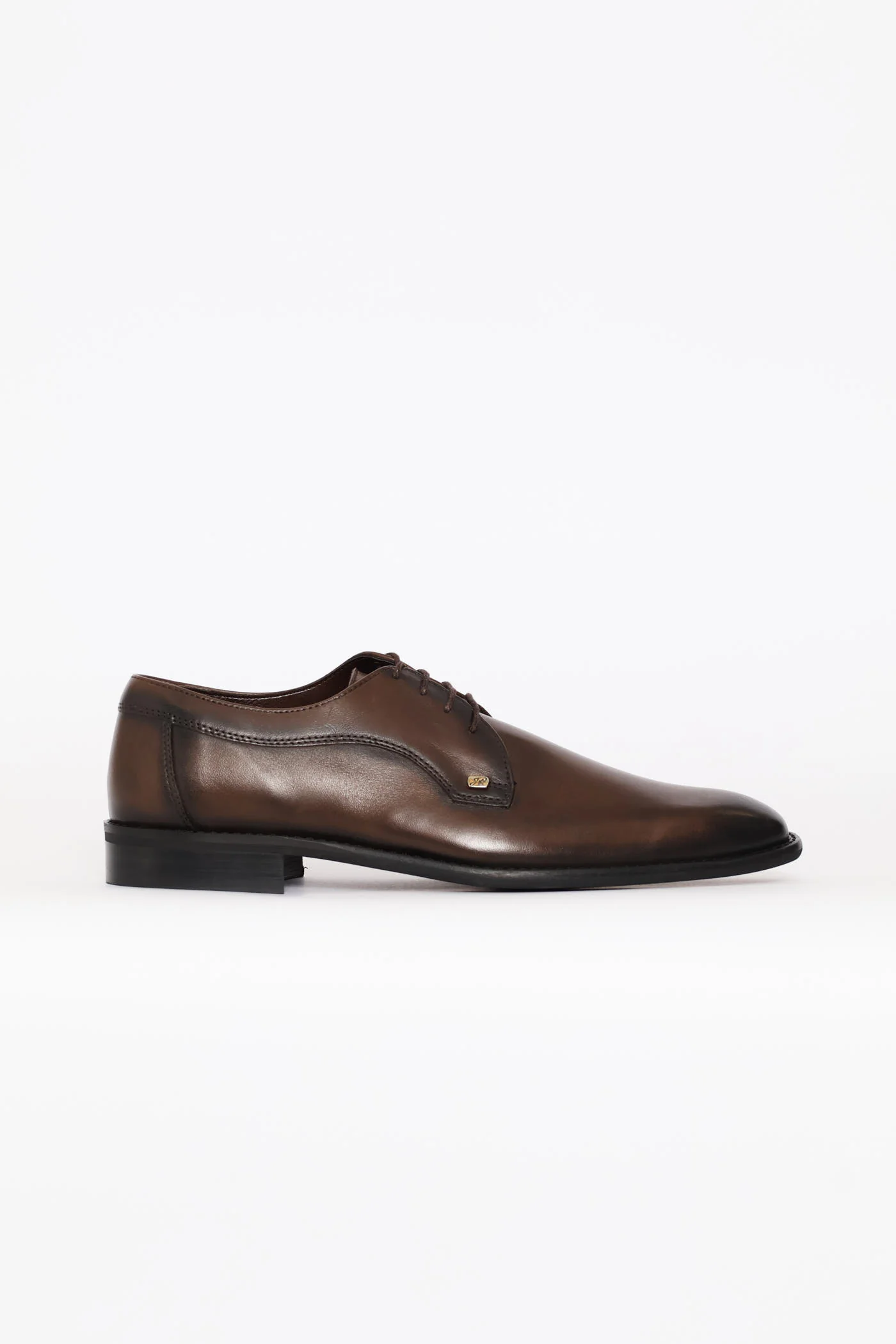 Leather Plain Toe Derby Shoe - Chocolate - Image 4