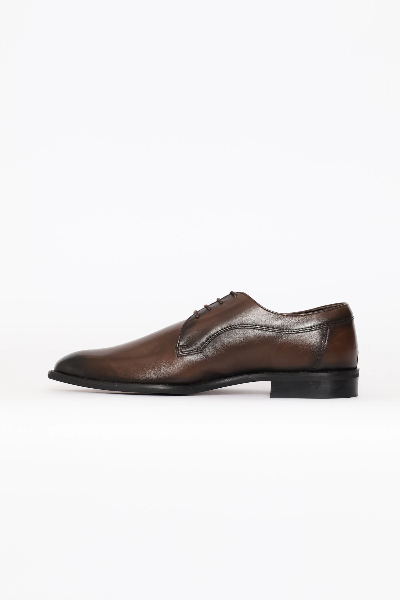 Leather Plain Toe Derby Shoe - Chocolate - Image 5