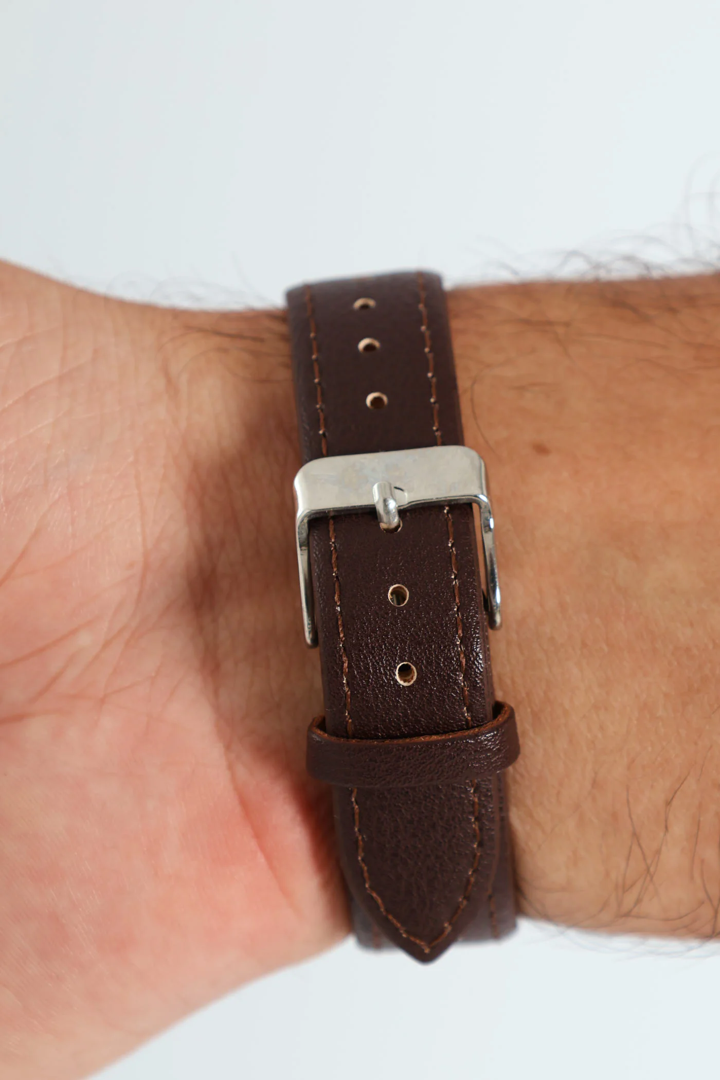 Leather Silver Digital Watch - Brown - Image 2