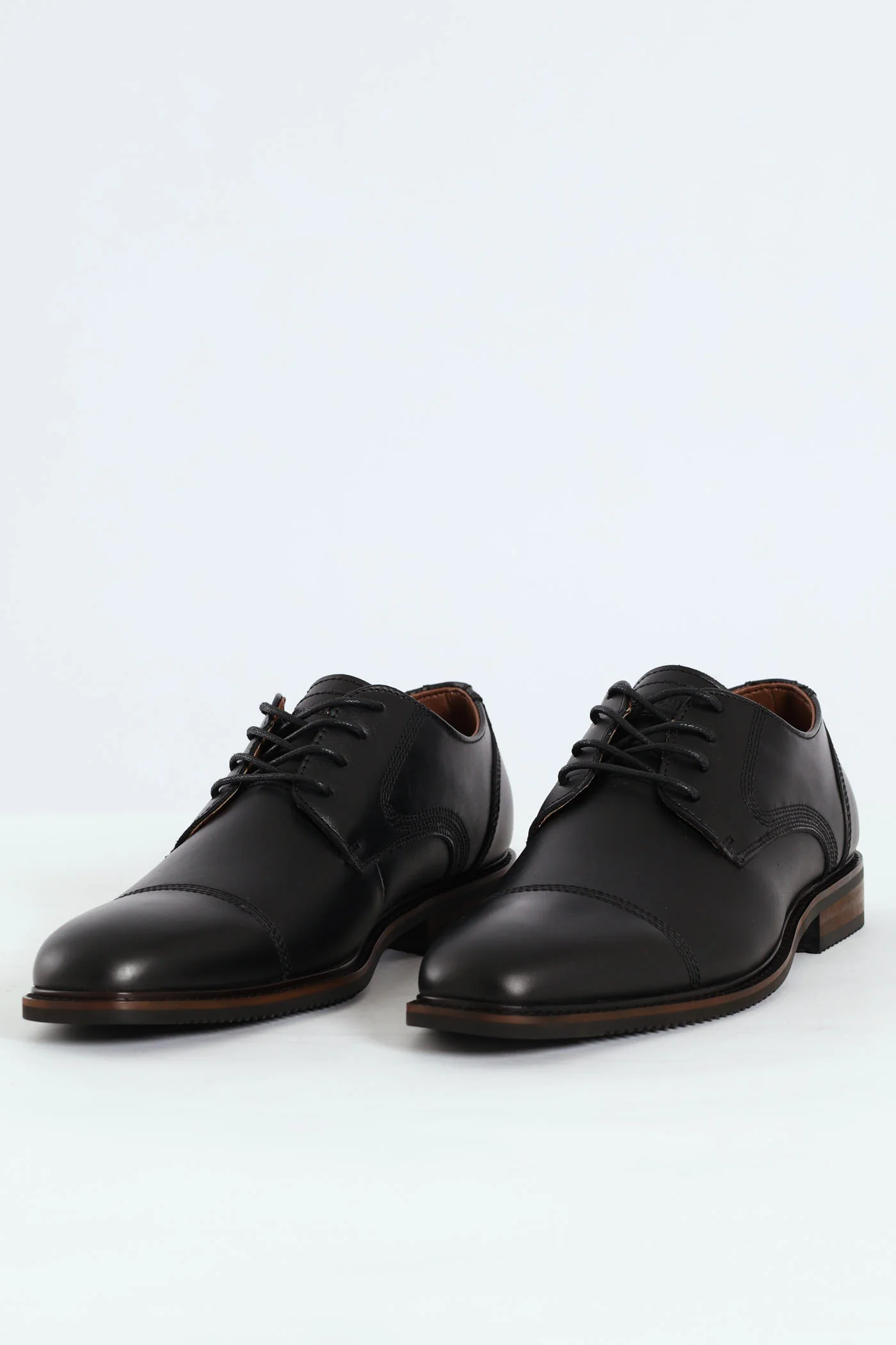 Leather Stitched Toe Cap Derby Shoe - Black - Image 3