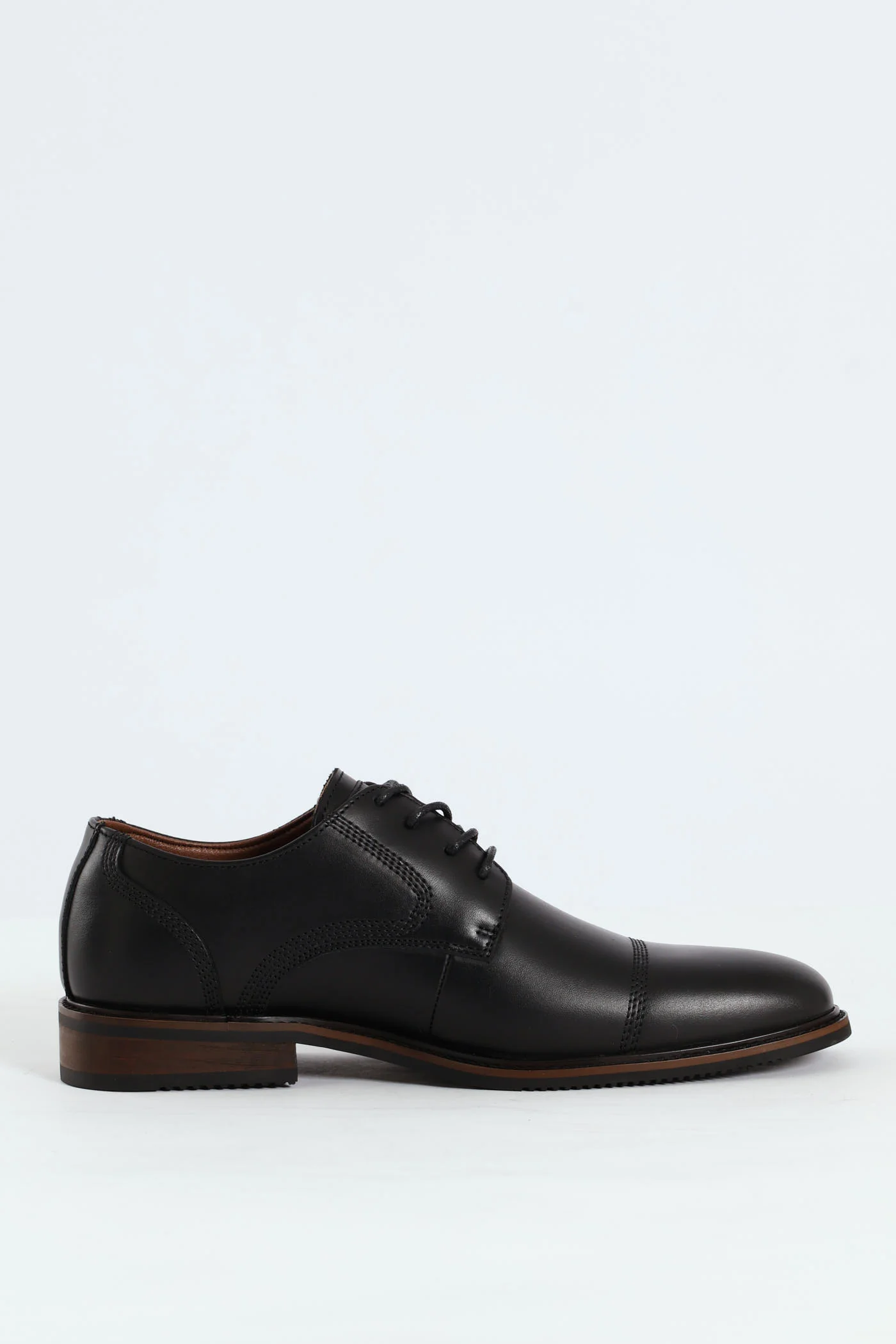 Leather Stitched Toe Cap Derby Shoe - Black - Image 5